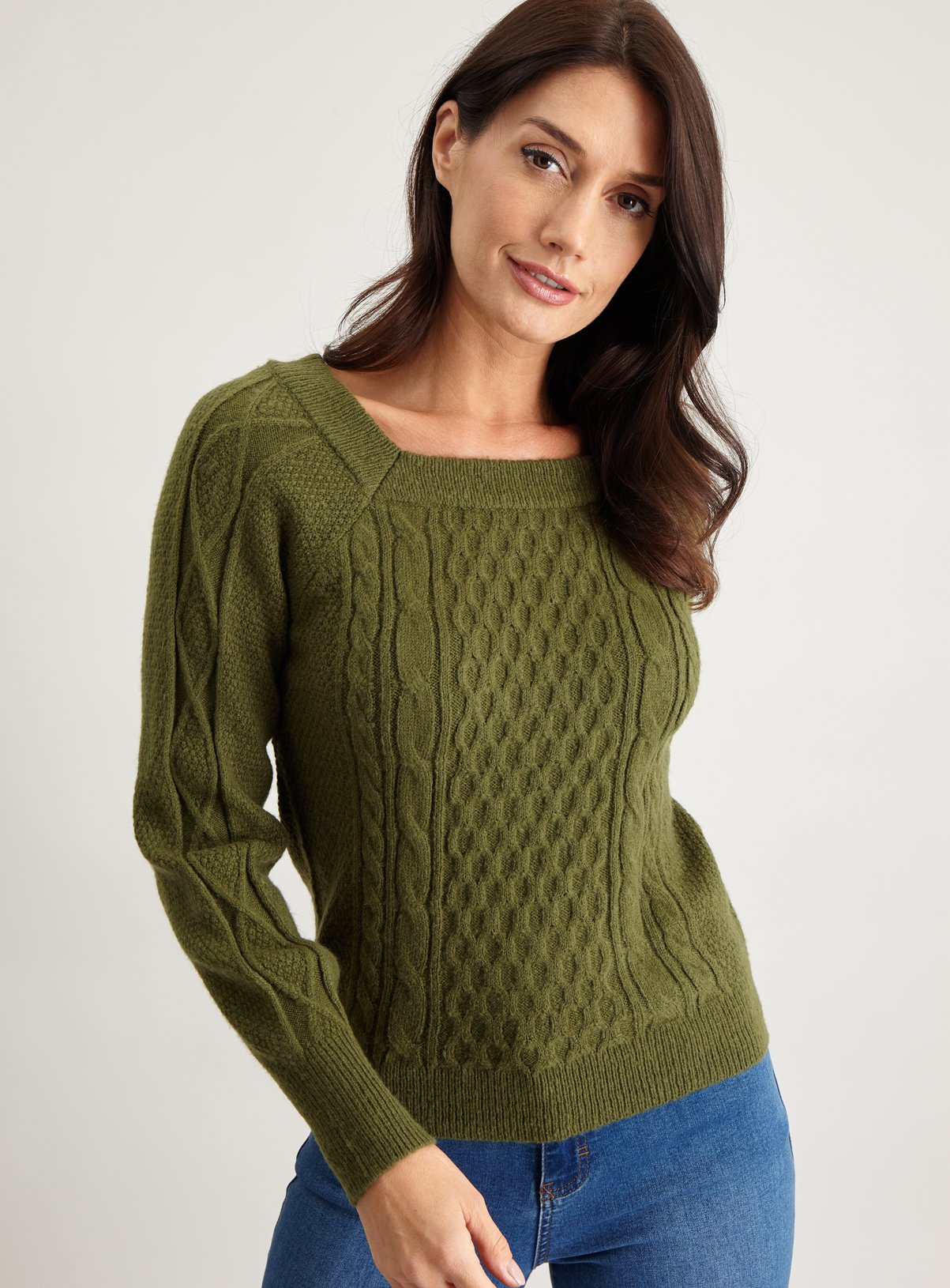 Green Square Neck Cable Knit Jumper Review