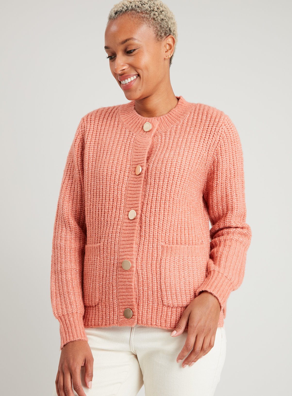 pink chunky knit cardigan