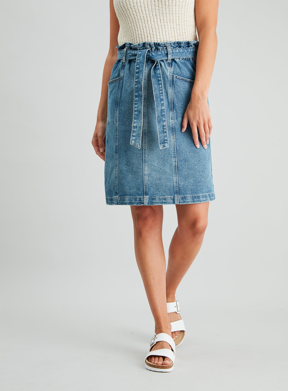 Acid Wash Denim Paperbag A-Line Skirt Review