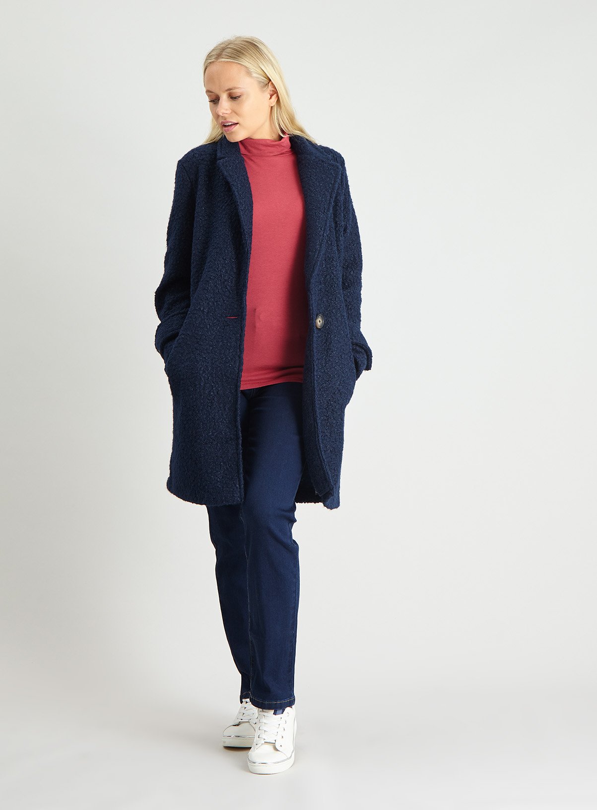 Navy Boucl√© Crombie Coat Review