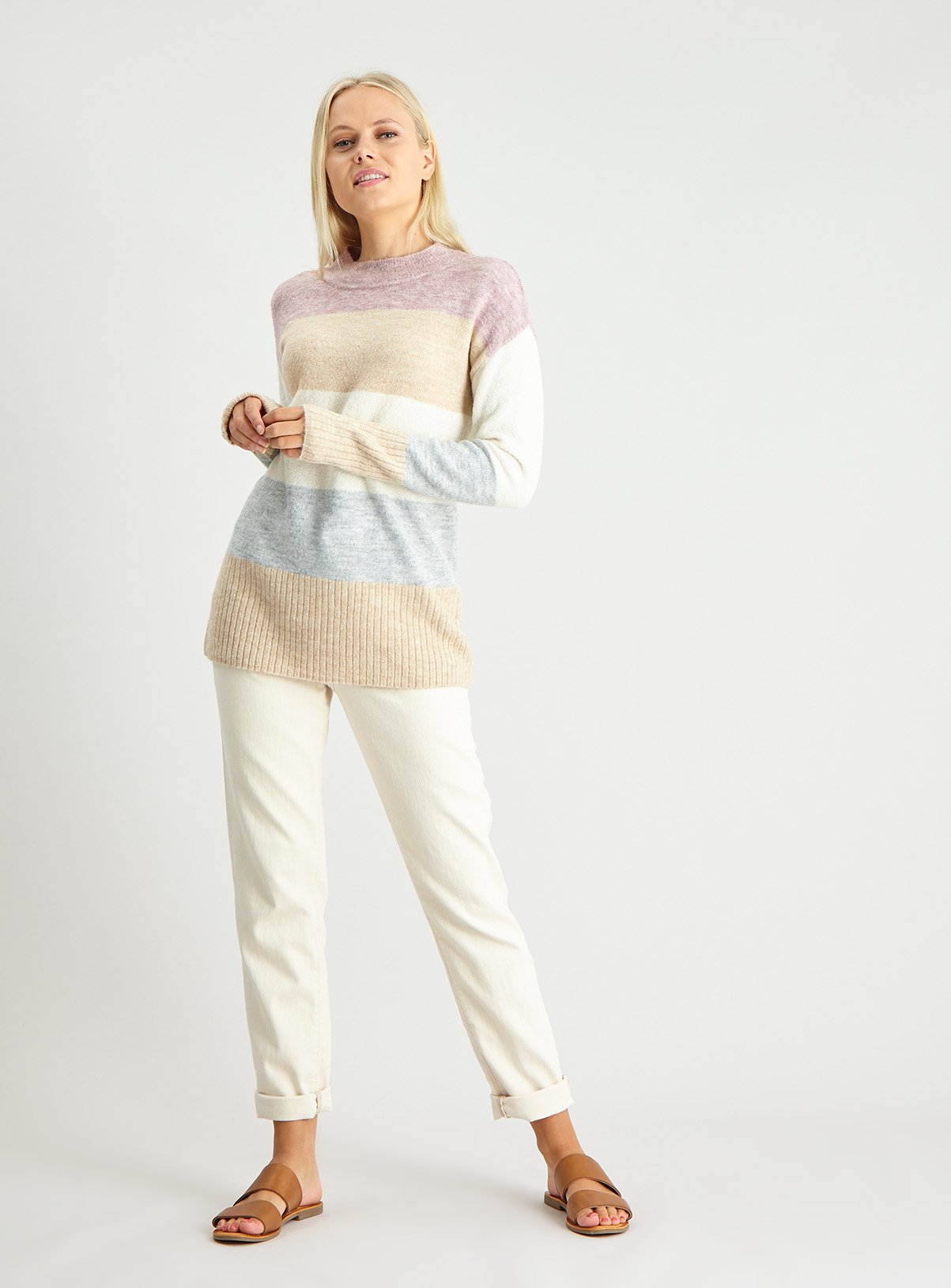 Colourblock Pastel Stripe Long Line Jumper Review