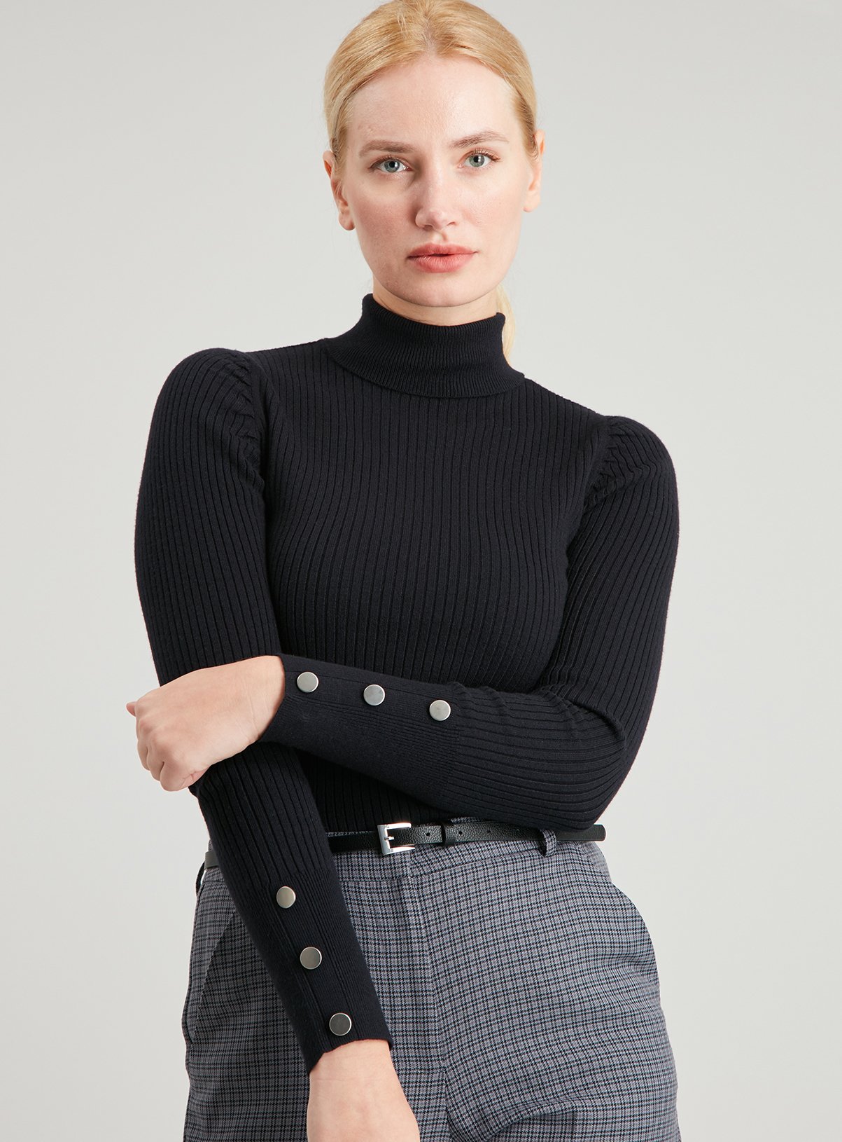 skinny rib roll neck jumper