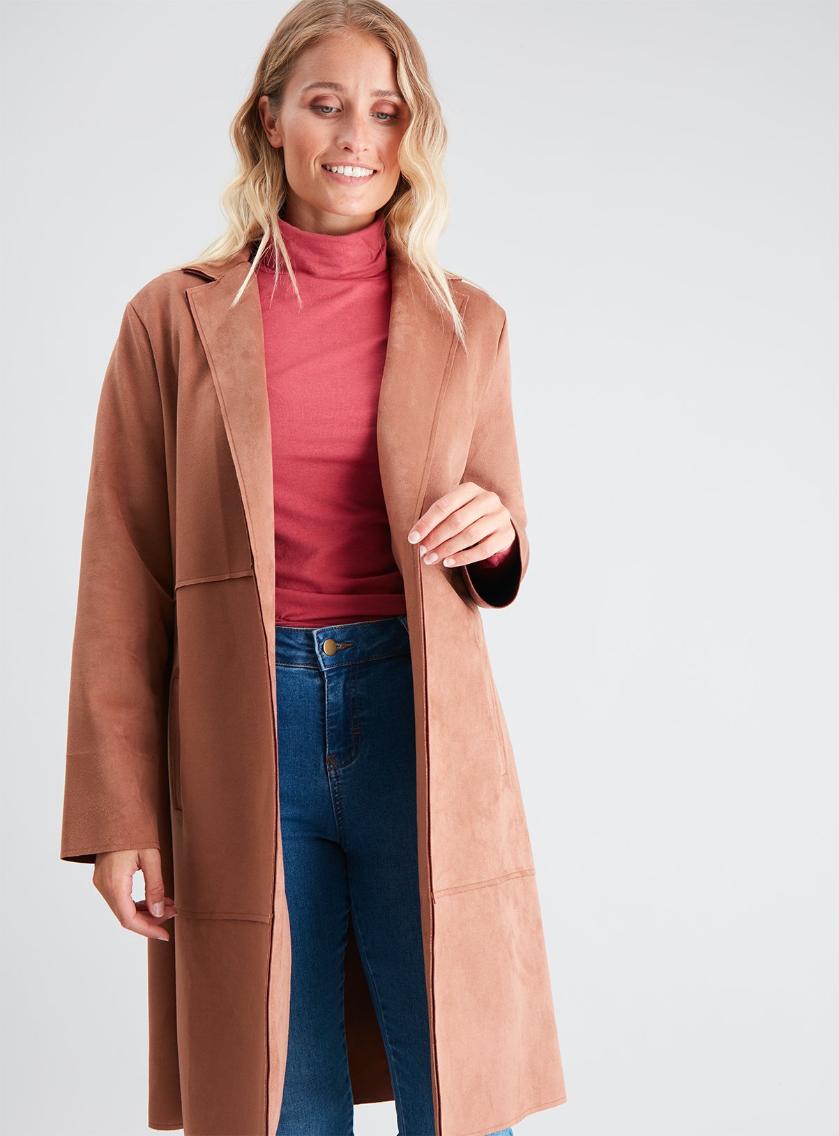 longline suede coat
