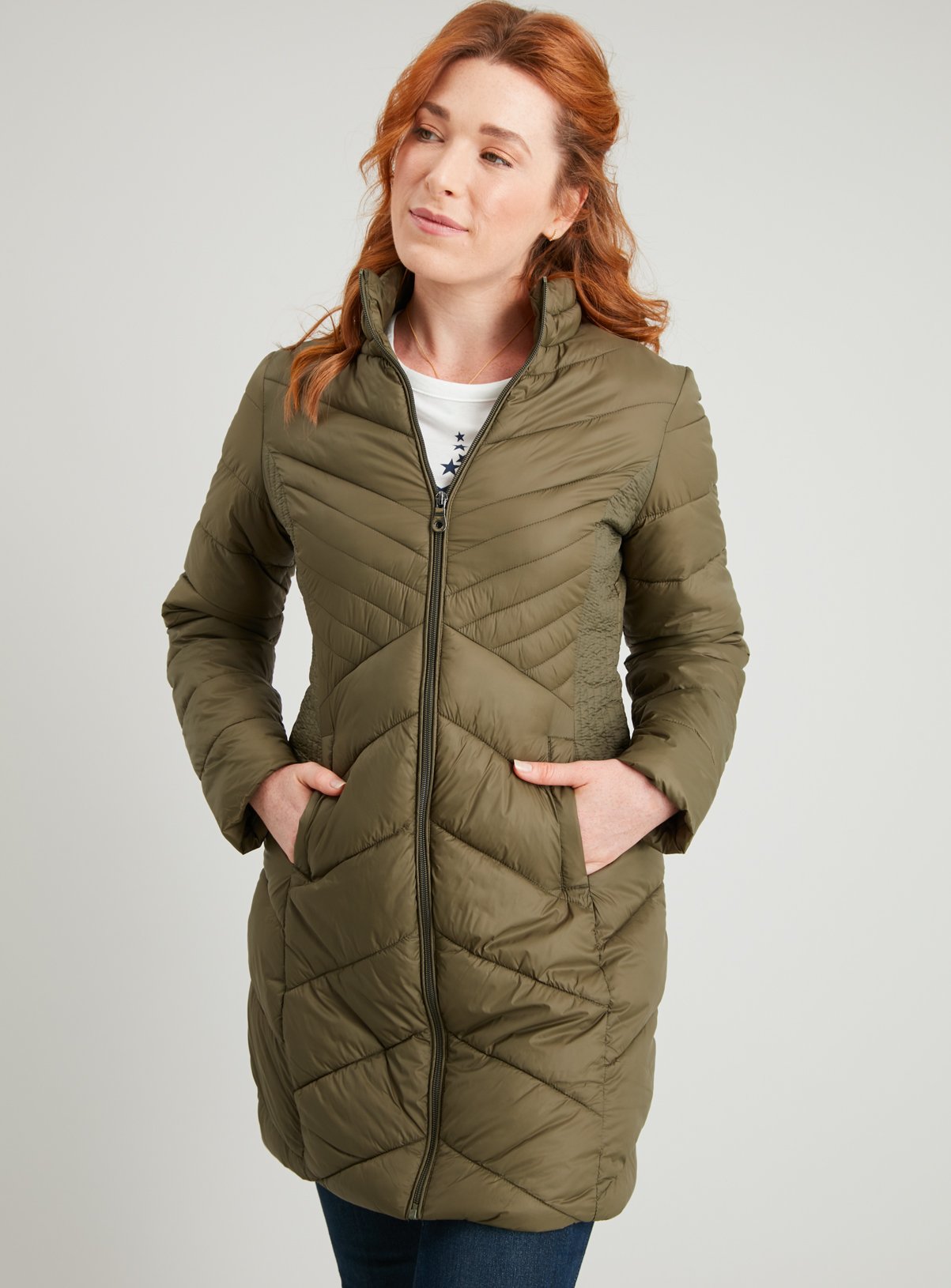 PETITE Khaki Longline Padded Packaway Jacket Review