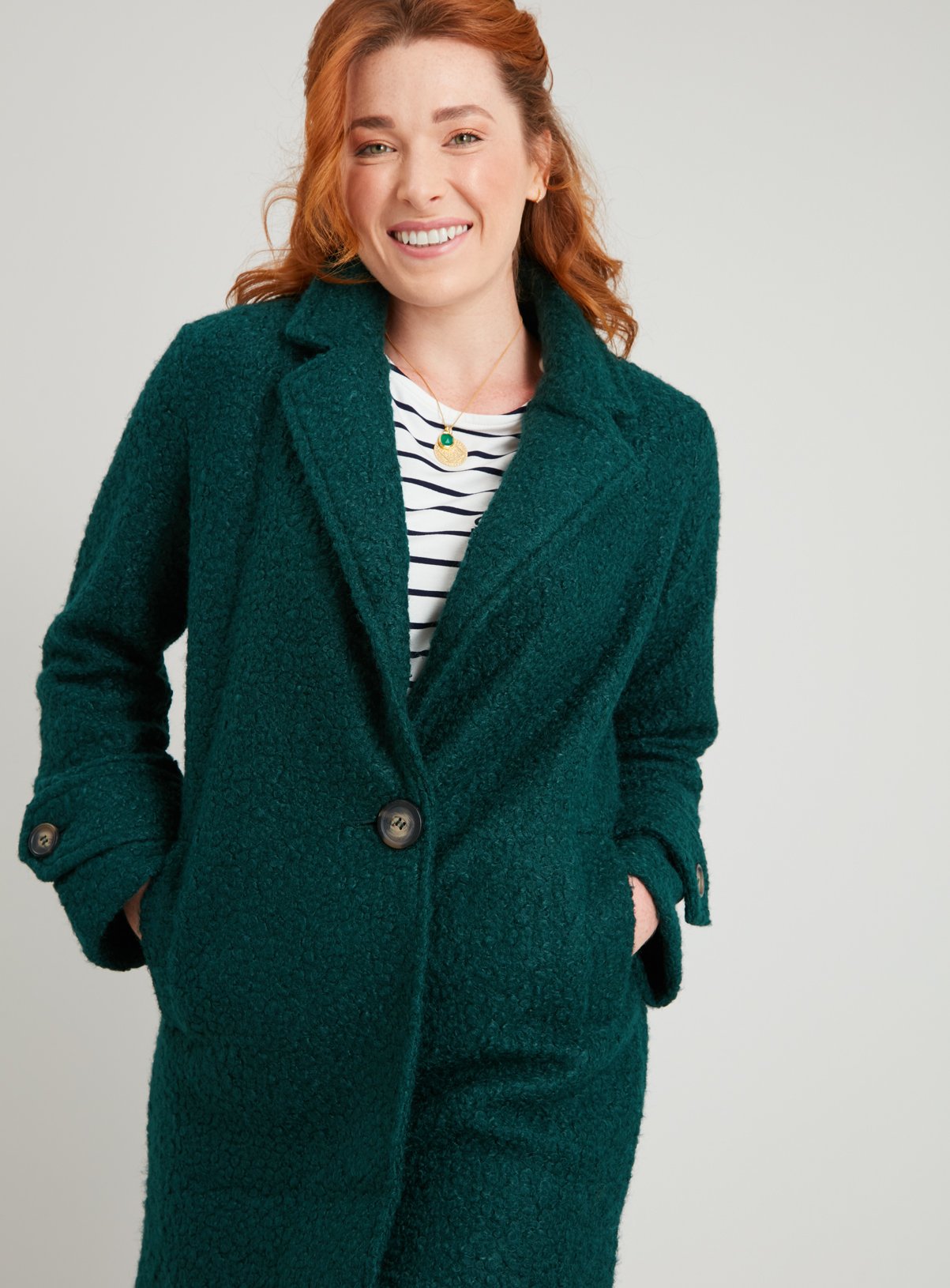 PETITE Green Boucl√© Single Button Crombie Review