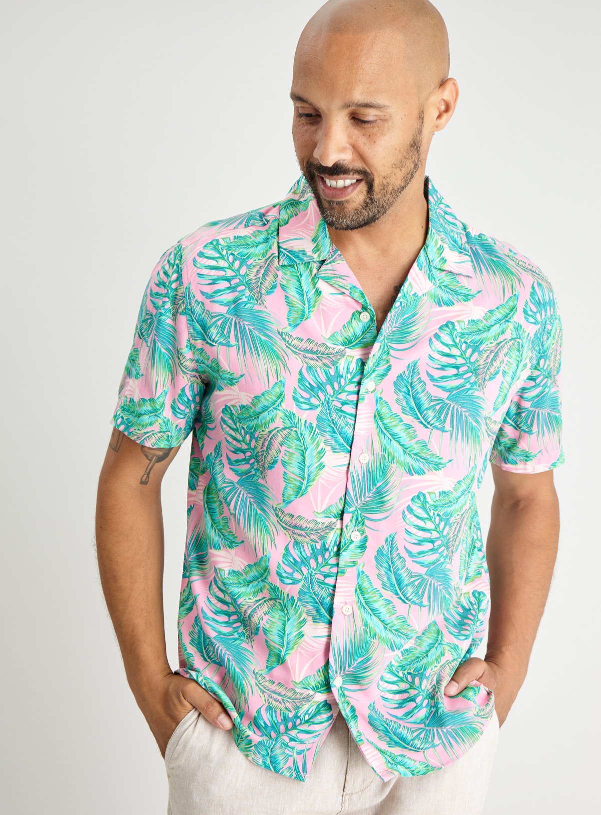 Pink Palm Leaf Print Hawaiian Shirt Review