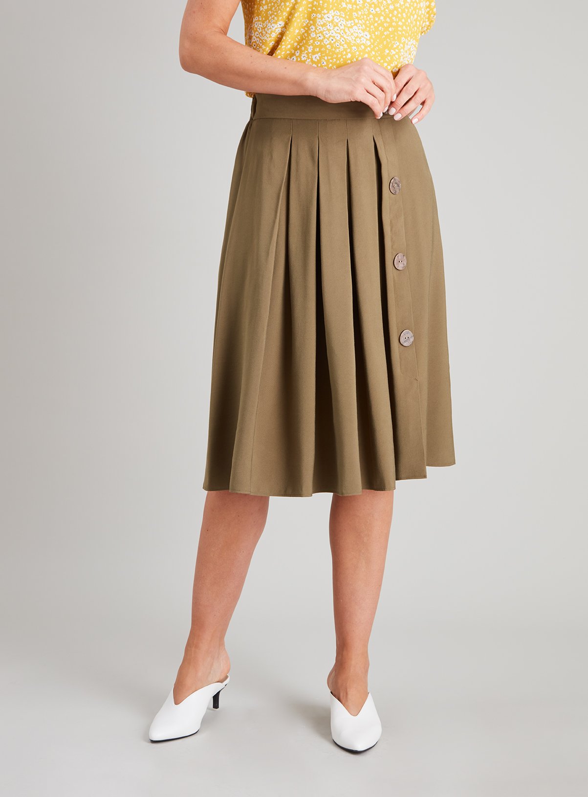 button khaki skirt