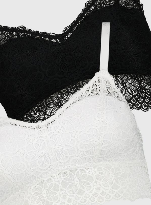 Buy Black & White Recycled Lace Bralette 2 Pack 8, Bras