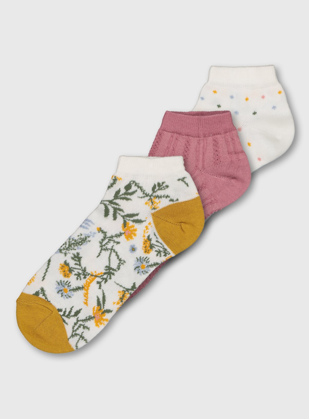 Mustard & Pink Floral & Spot Trainer Socks 3 Pack Review