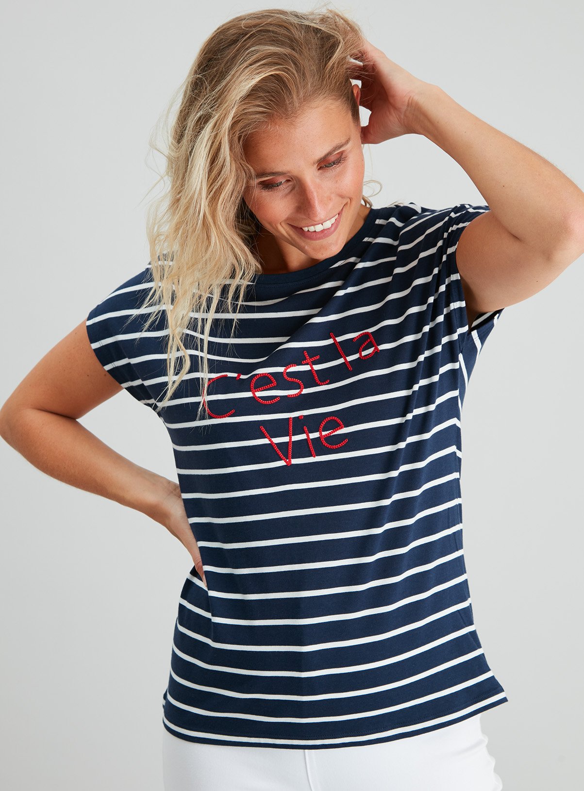 Navy Stripe 'C'est la Vie' Slogan T-Shirt Review