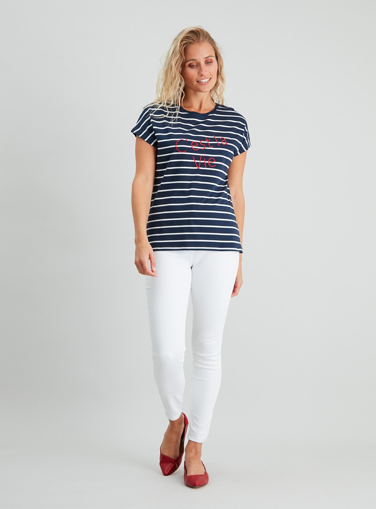 Navy Stripe 'C'est la Vie' Slogan T-Shirt Review