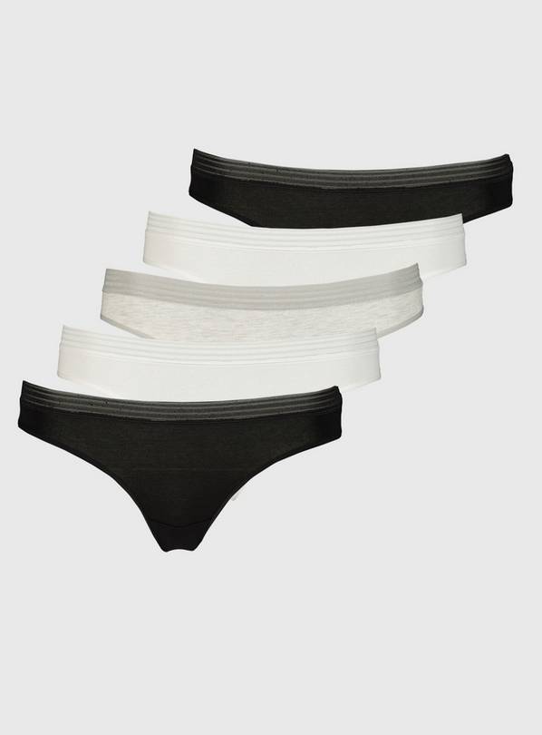 Black, White & Grey Comfort Waistband Thongs 5 Pack - 6