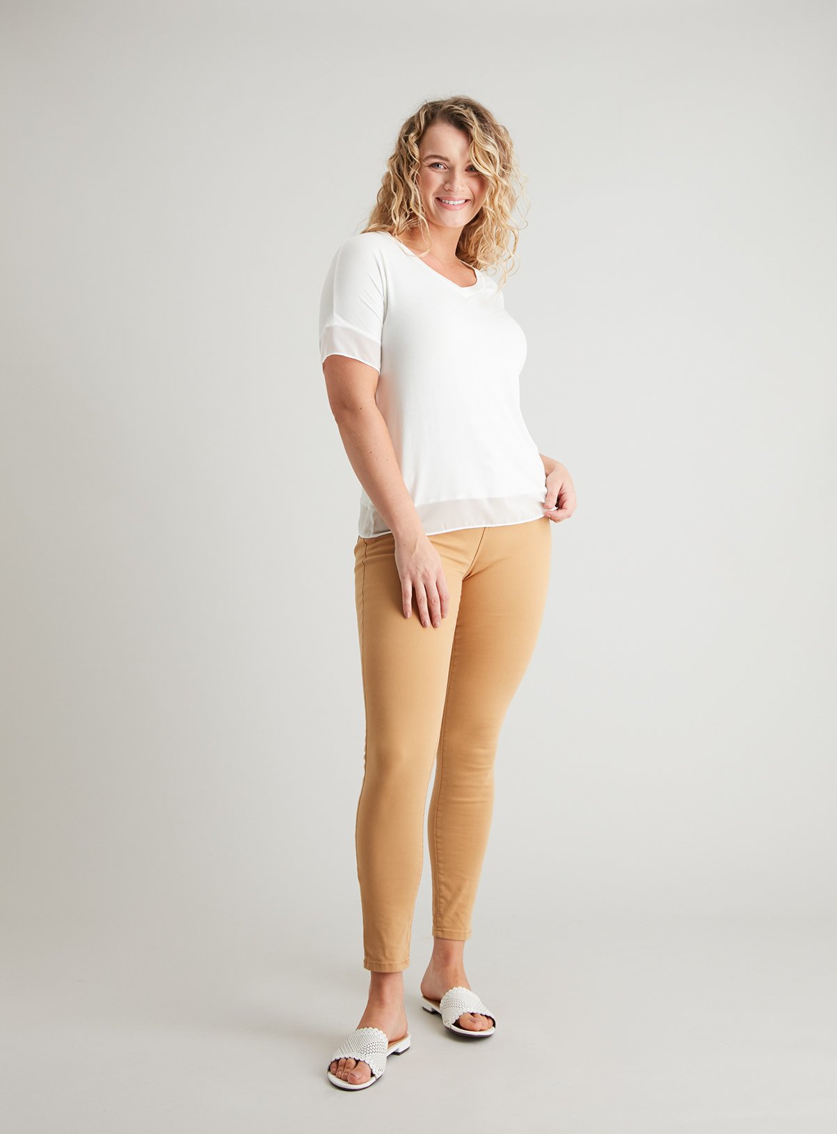 Cream V-Neck Woven Top With Short Sleeves Review