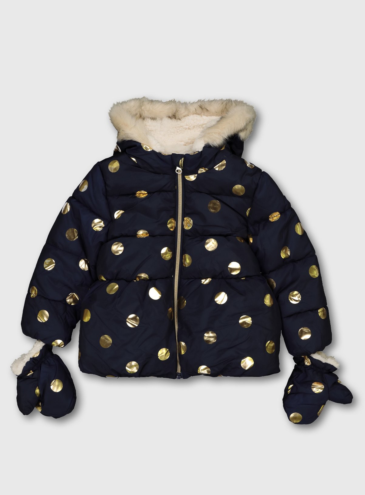 Navy & Gold Spot Print Padded Coat & Mittens Review