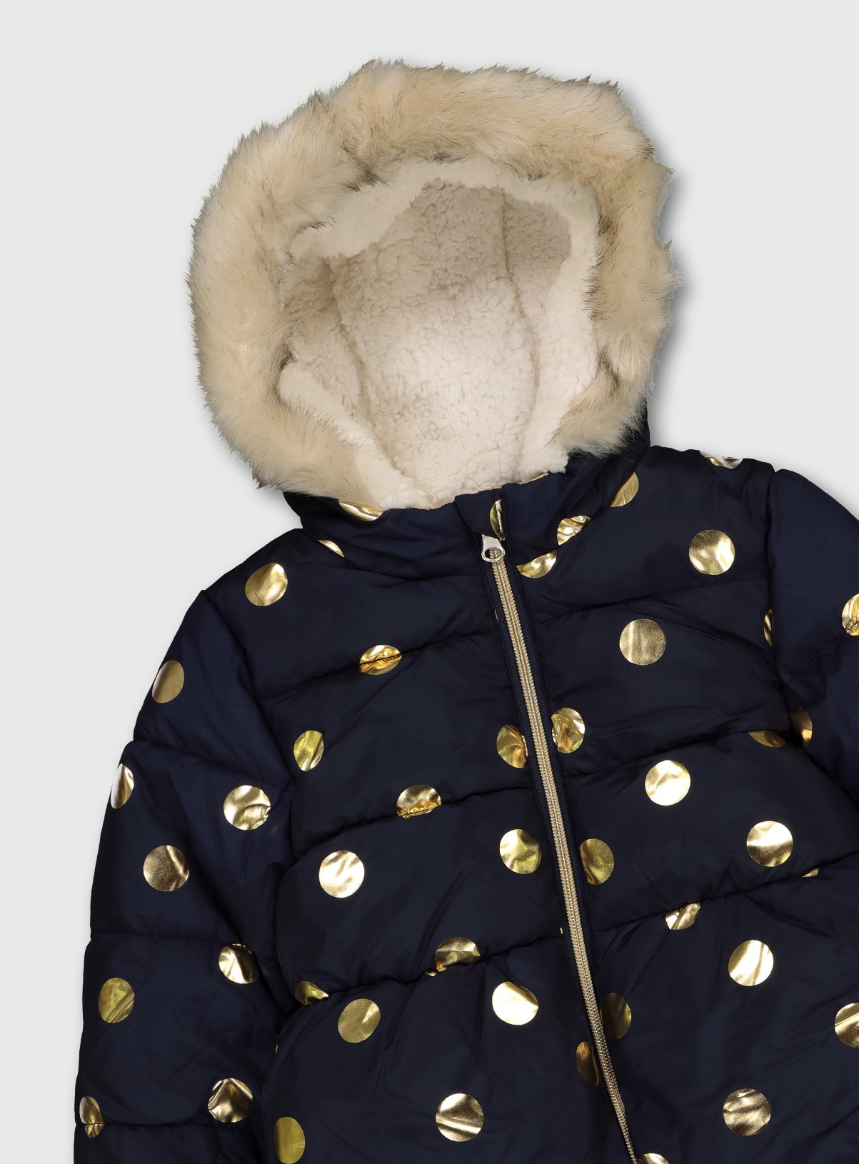 Navy & Gold Spot Print Padded Coat & Mittens Review