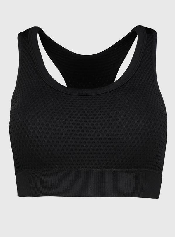 Black Seamless Stretch Waffle Texture Crop Top - S
