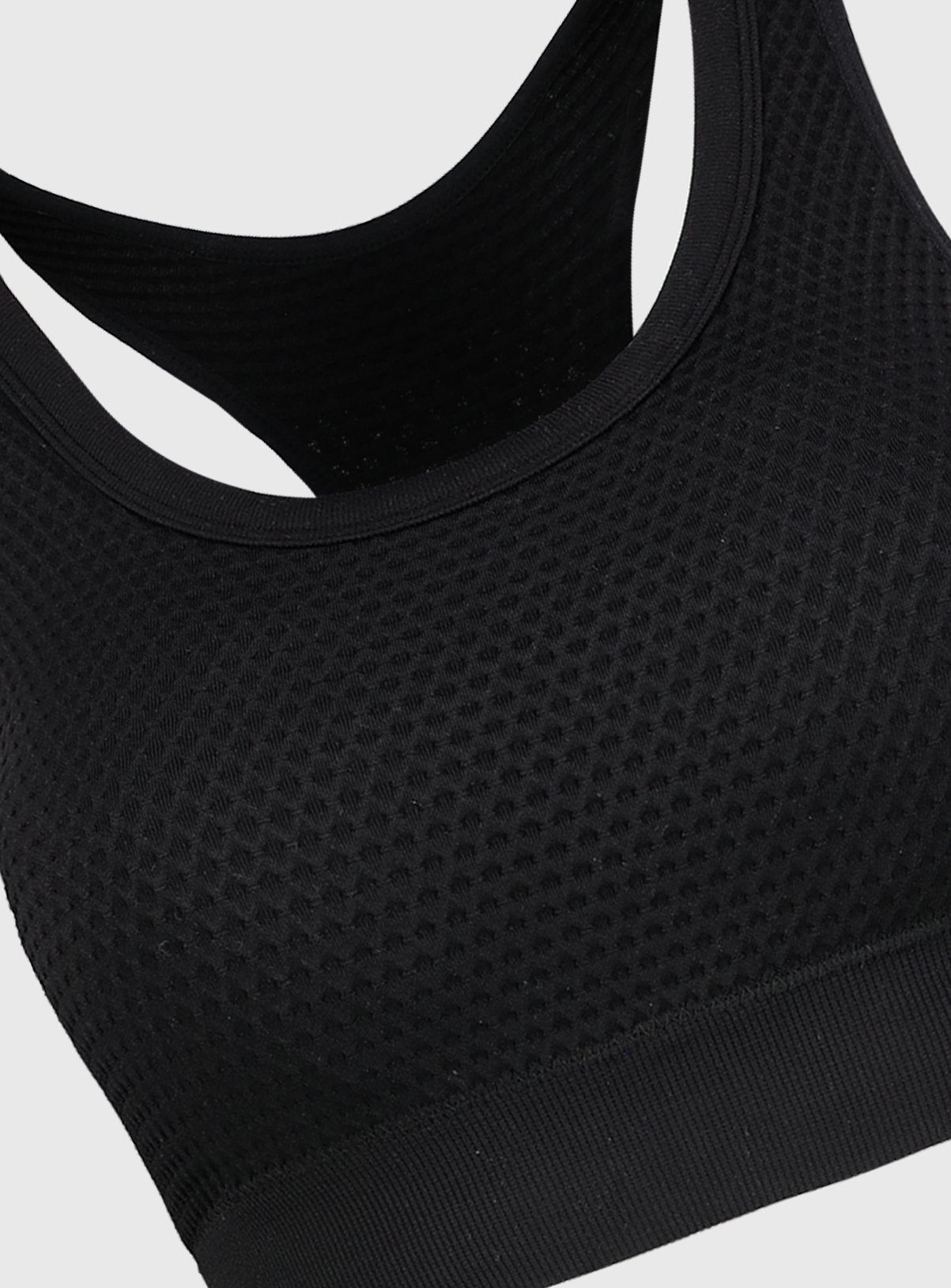 Black Seamless Stretch Waffle Texture Crop Top Review