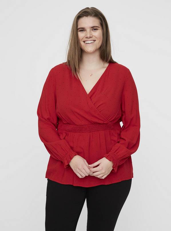 Red Spot Wrap Front Blouse - 16