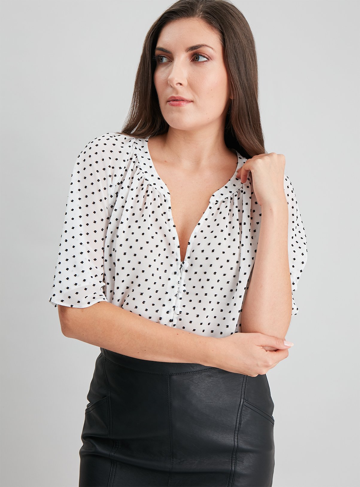 White Textured Short Sleeve Blouse Review