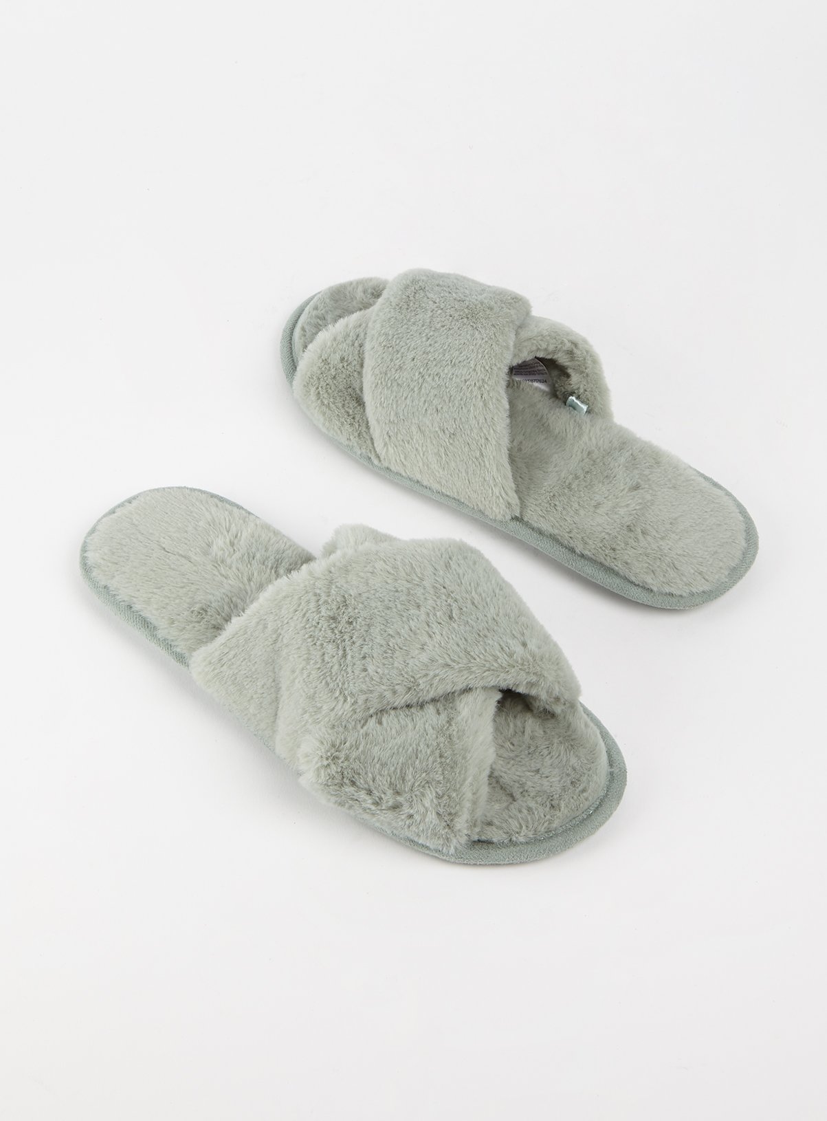 faux fur cross over slippers