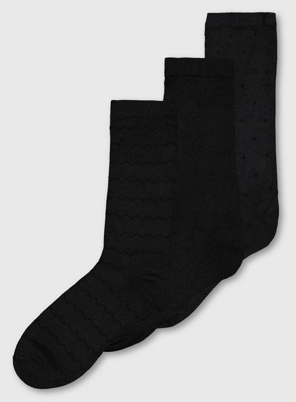 Buy Black Silky Sheen Ankle Socks 3 Pack - 4-8 | Socks | Argos