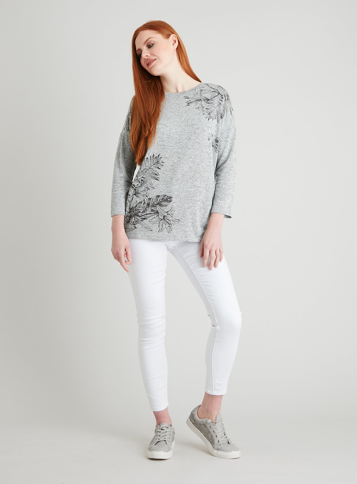 Grey Marl Floral Sparkle Knitlook Top Review