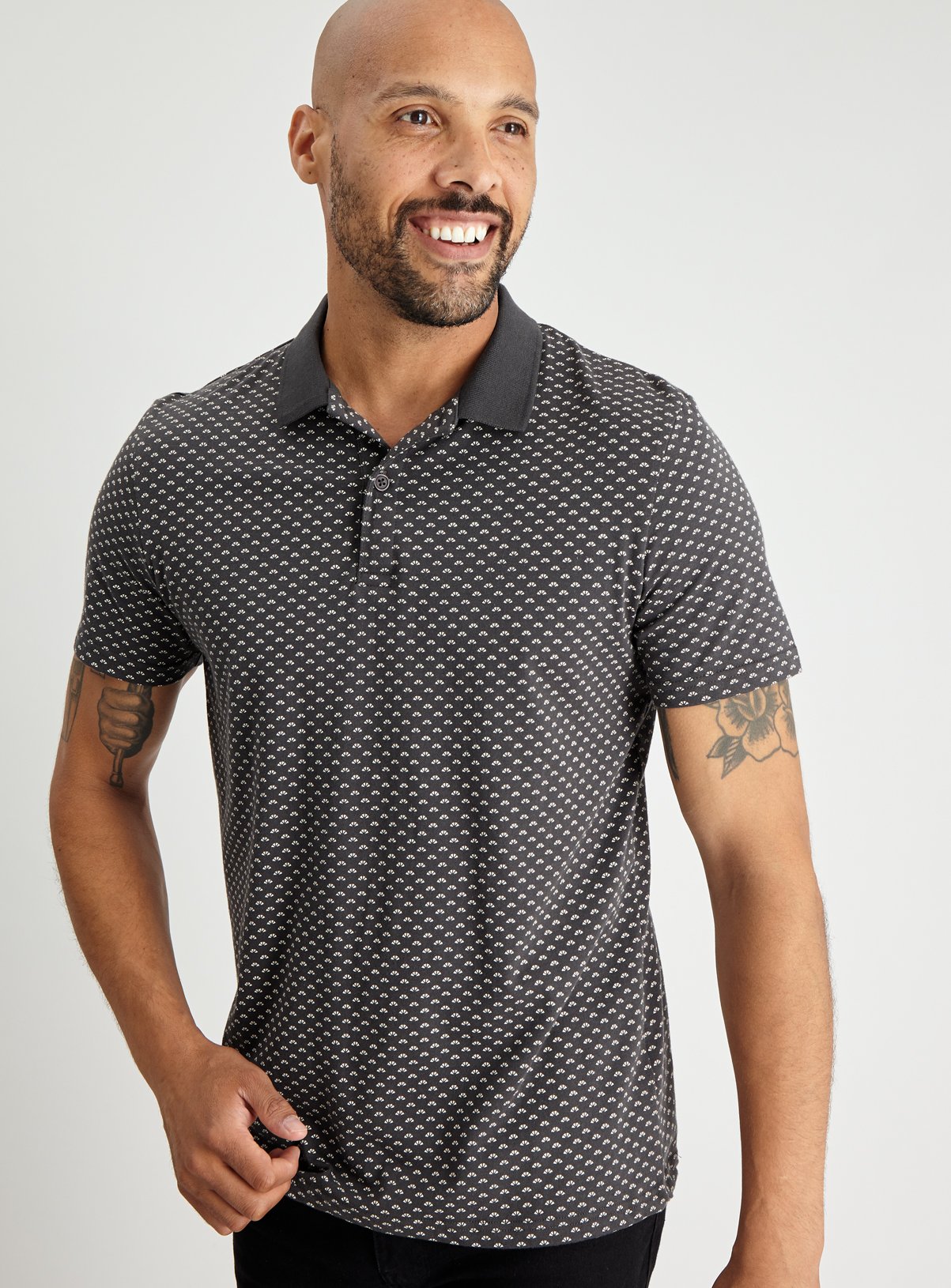 Grey Ditsy Fan Print Short Sleeve Polo Shirt Review