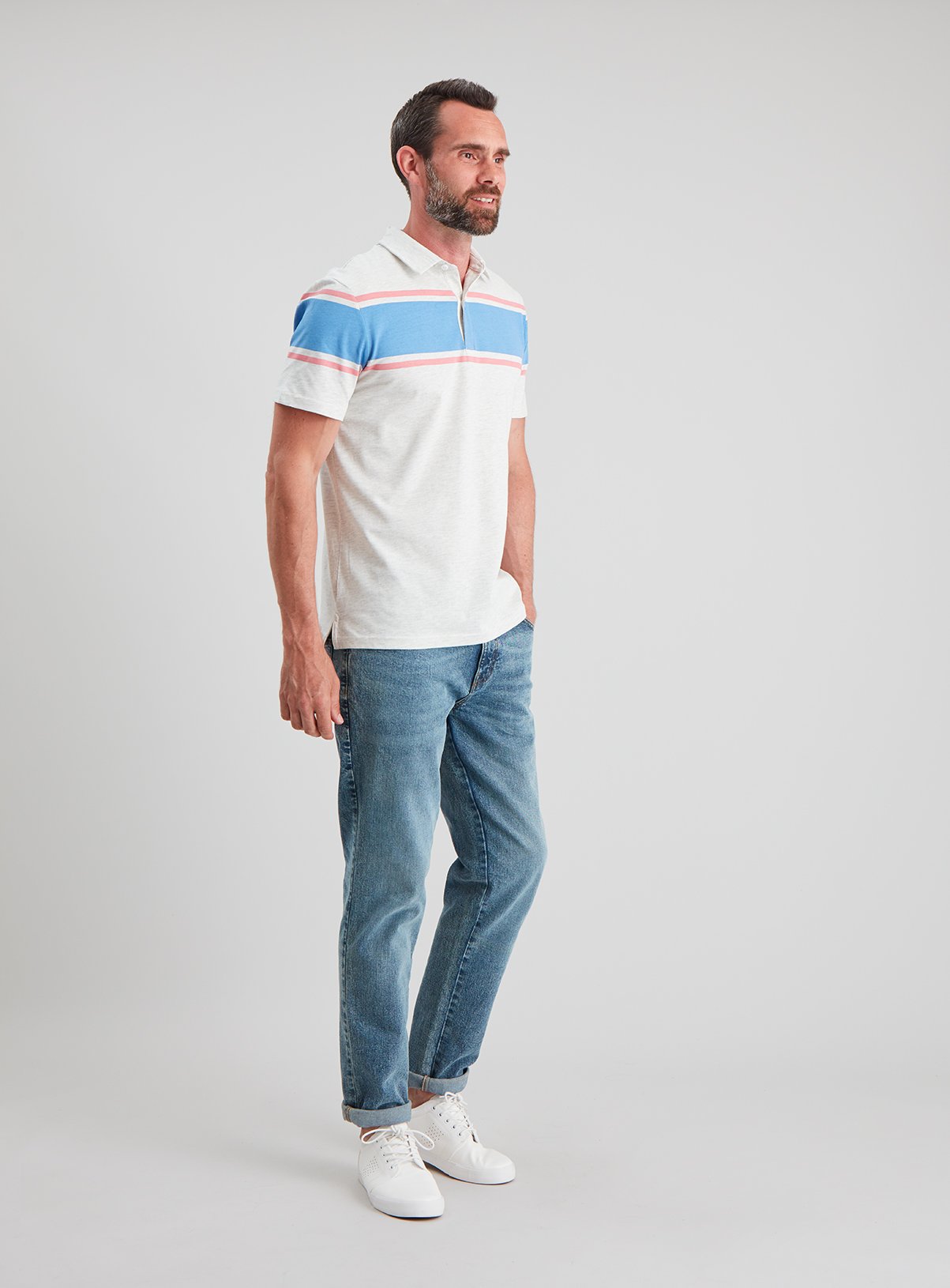 Grey Marl, Pink & Blue Stripe Polo Shirt Review