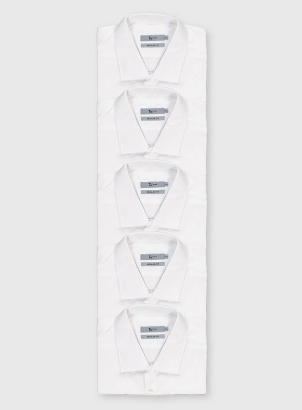 White Regular Fit Long Sleeve Shirt 5 Pack - 15.5
