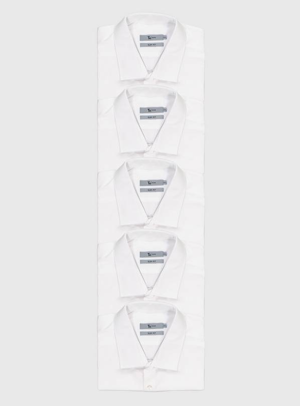 White Slim Fit Long Sleeve Shirt 5 Pack - 16