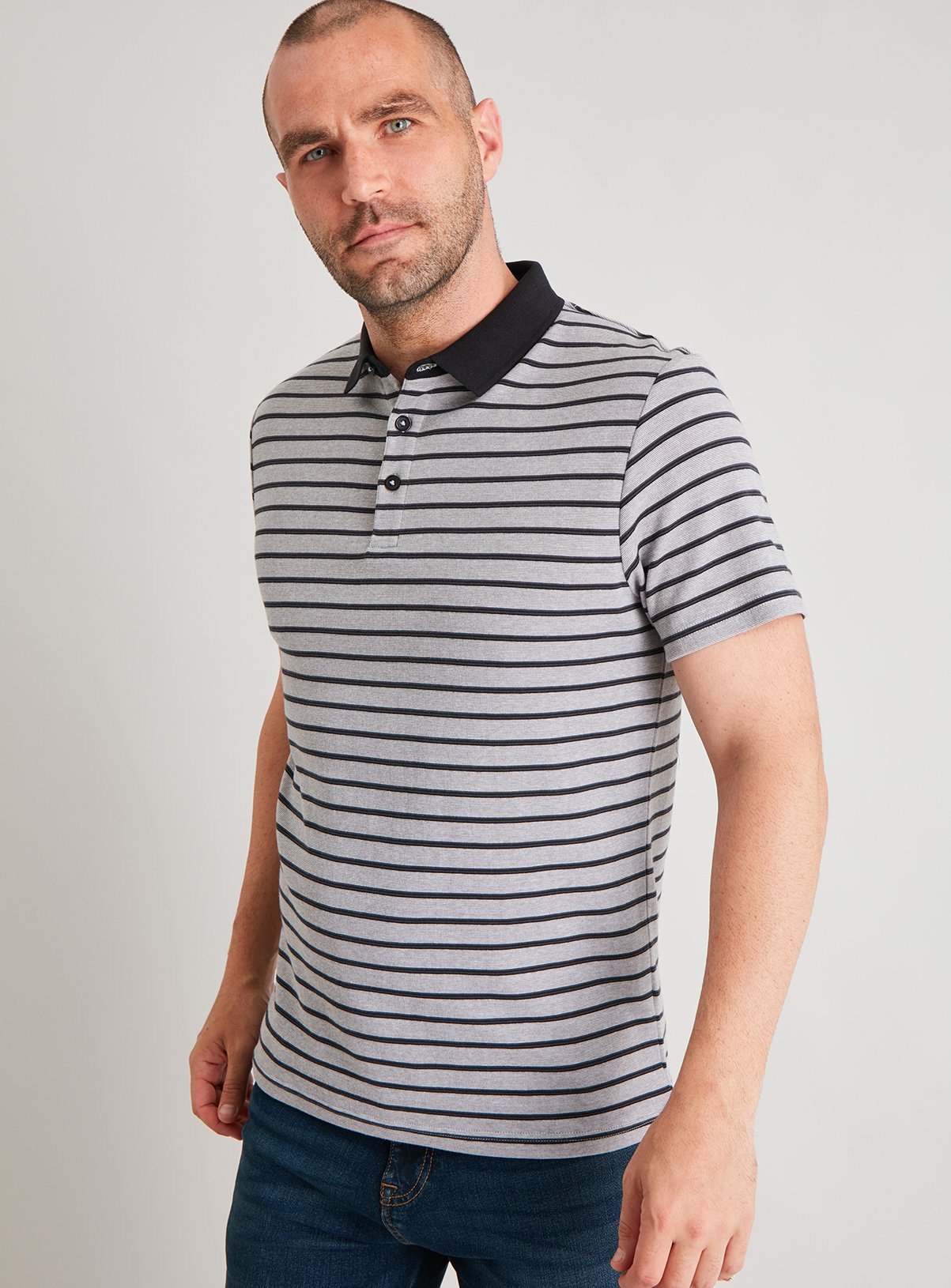 Grey & Black Textured Stripe Polo Shirt Review