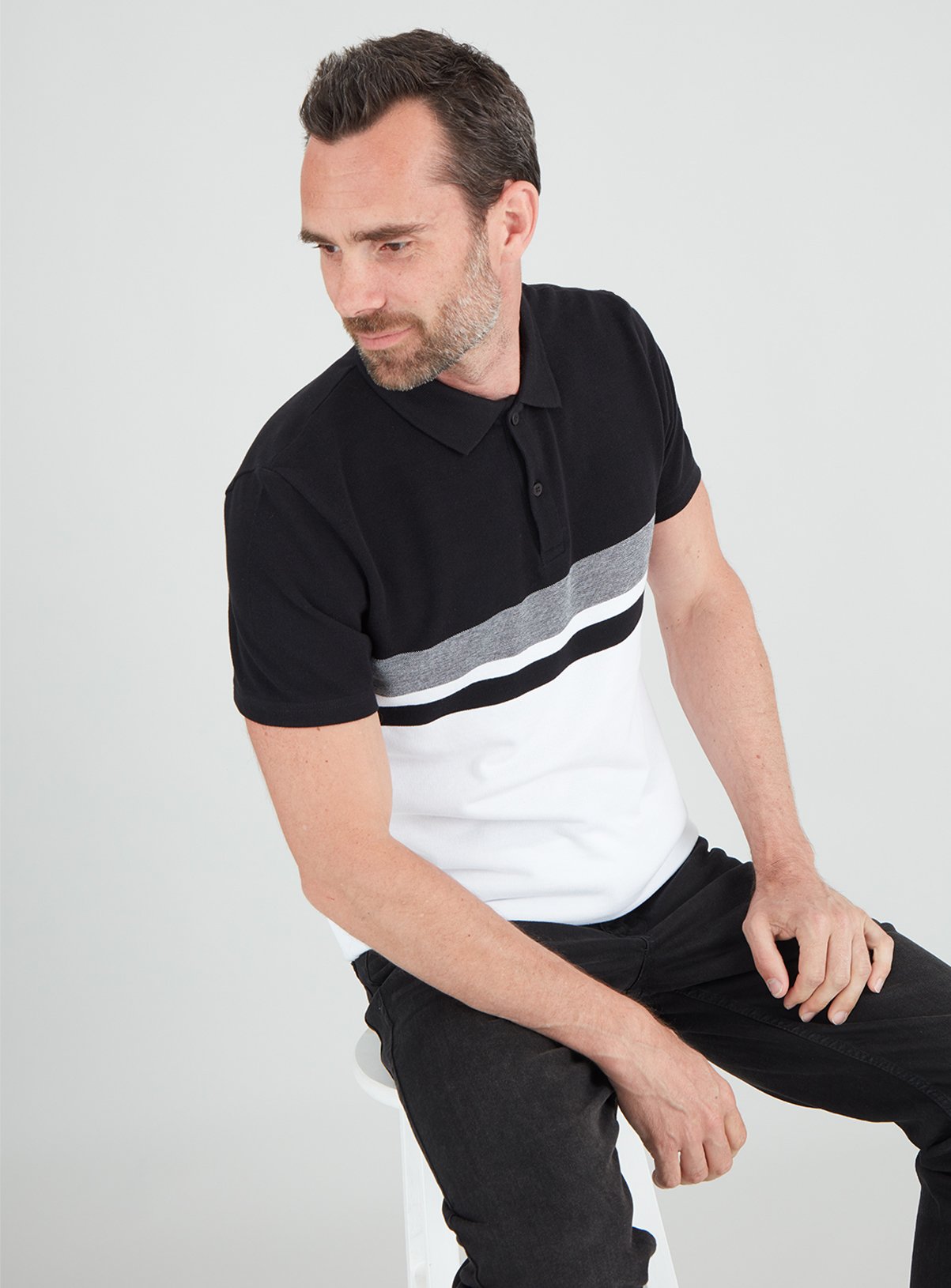 Black Colour Block Short Sleeve Polo Shirt Review