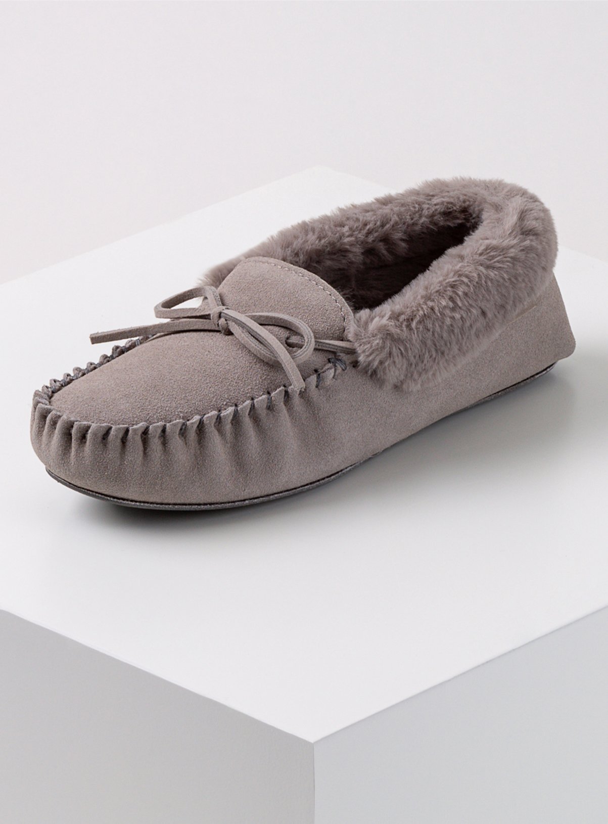 grey moccasin slippers