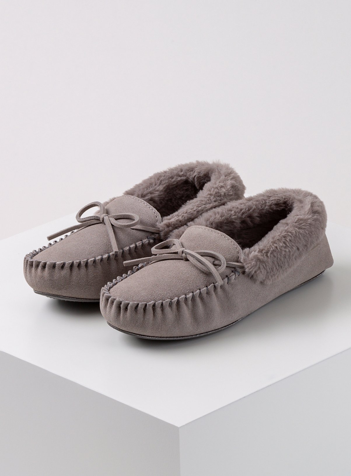 grey moccasin slippers