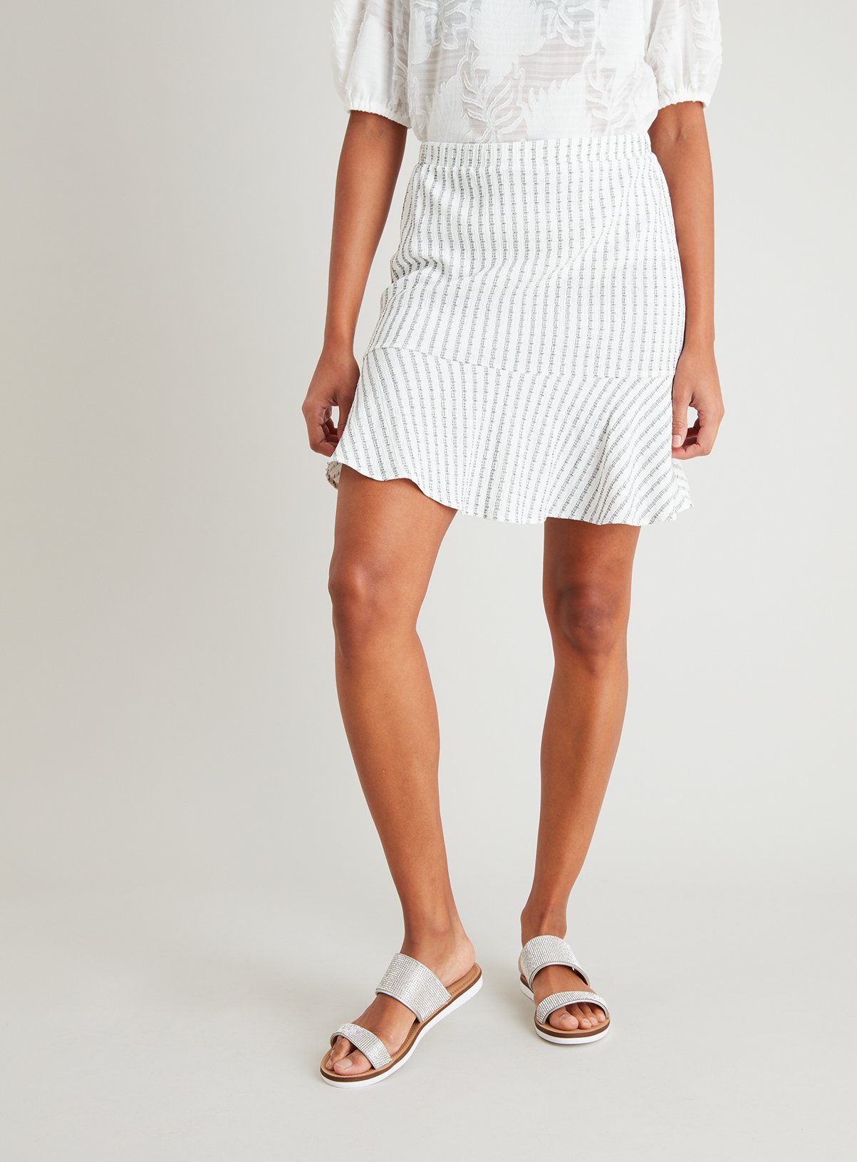 White Textured Stripe Mini Skirt Review