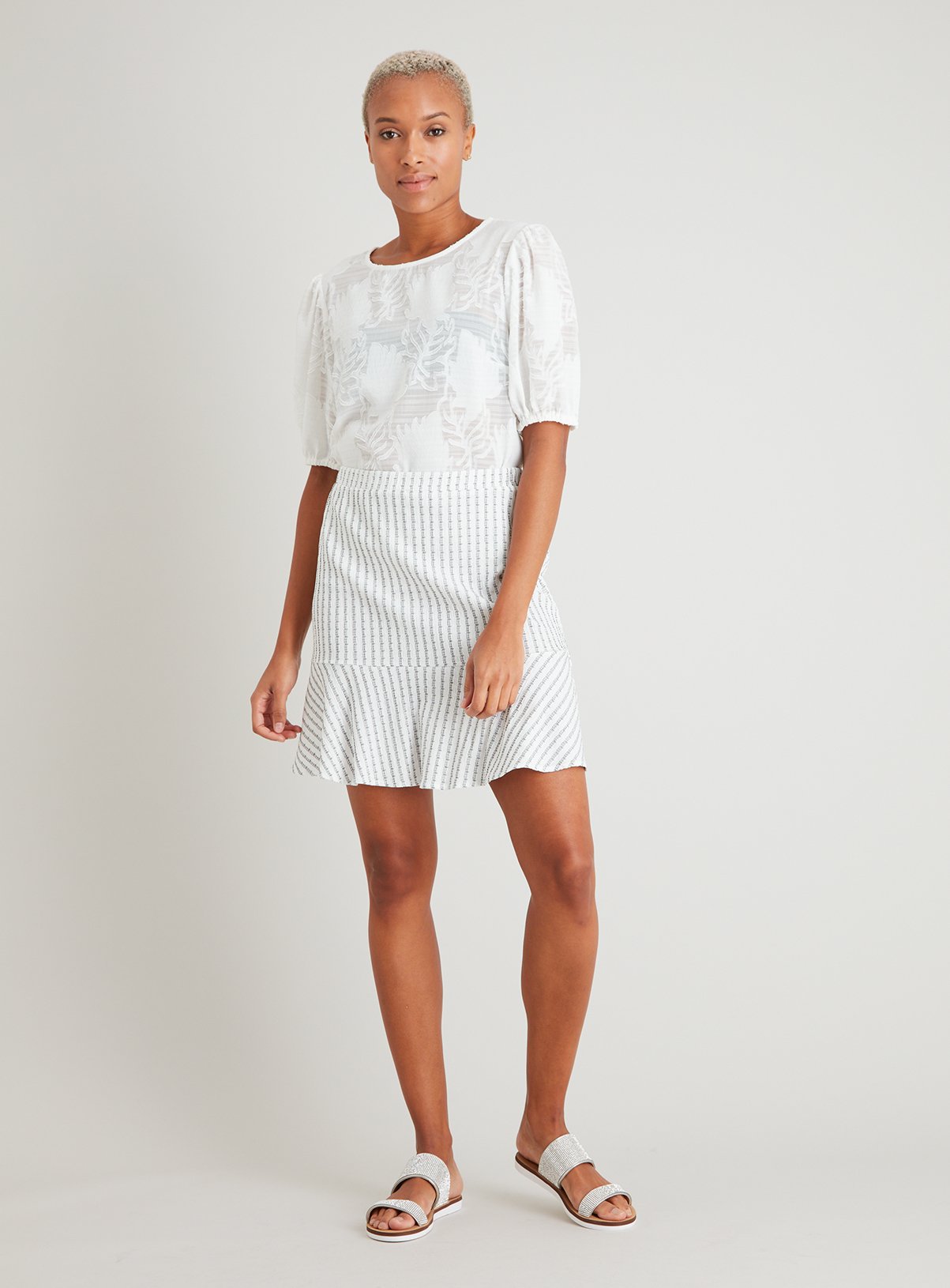 White Textured Stripe Mini Skirt Review