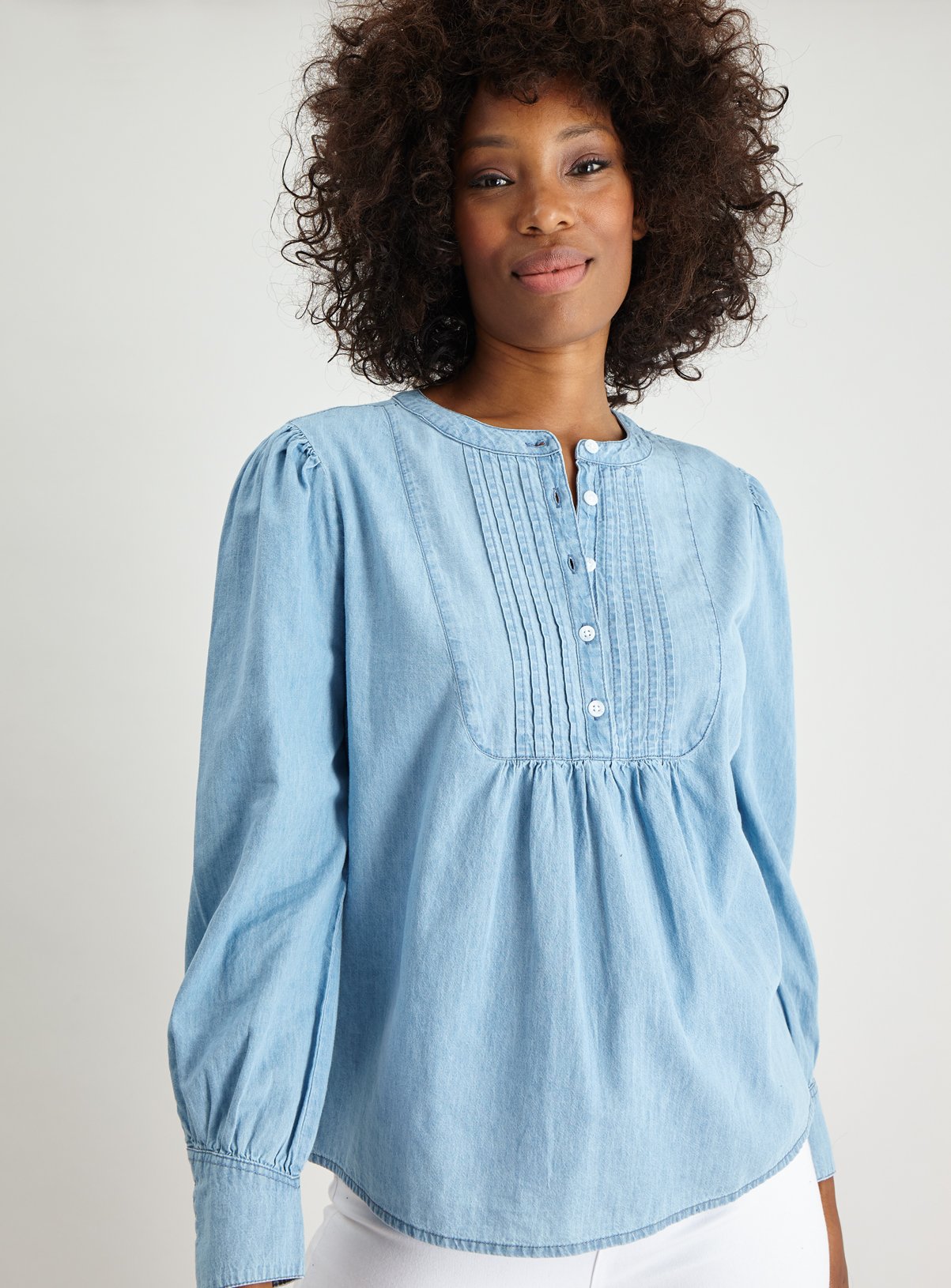 Denim Pintuck Blouse Review