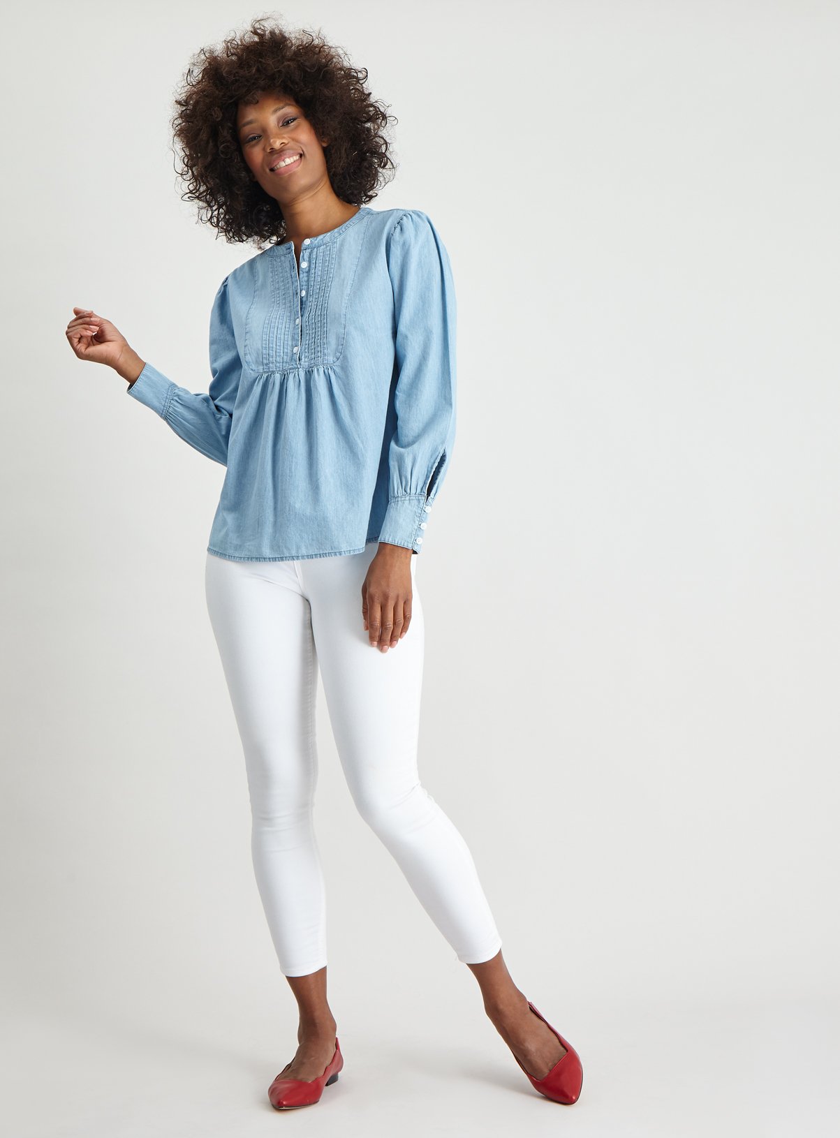 Denim Pintuck Blouse Review