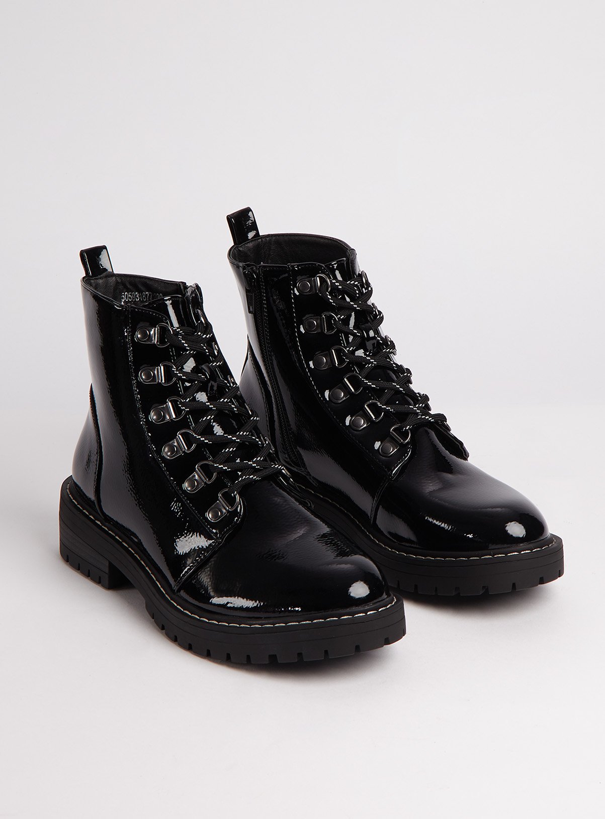 black patent lace up chunky ankle boots