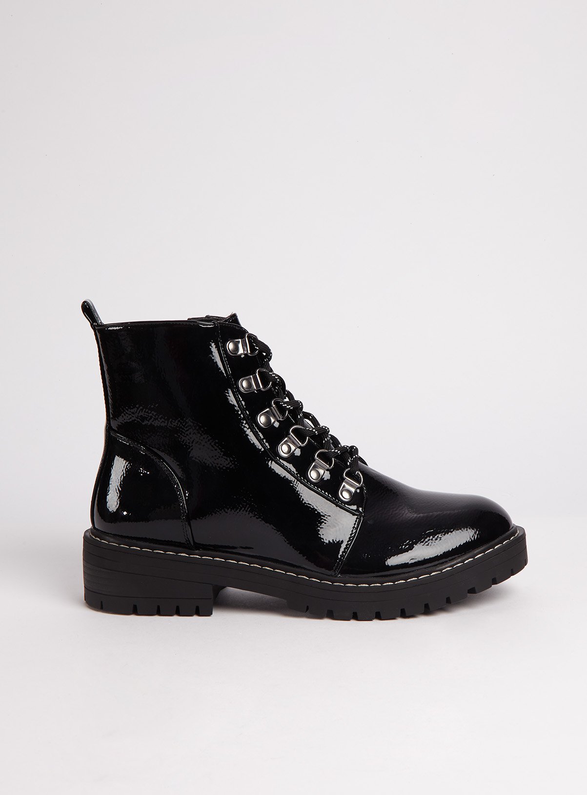 womens patent lace up boots