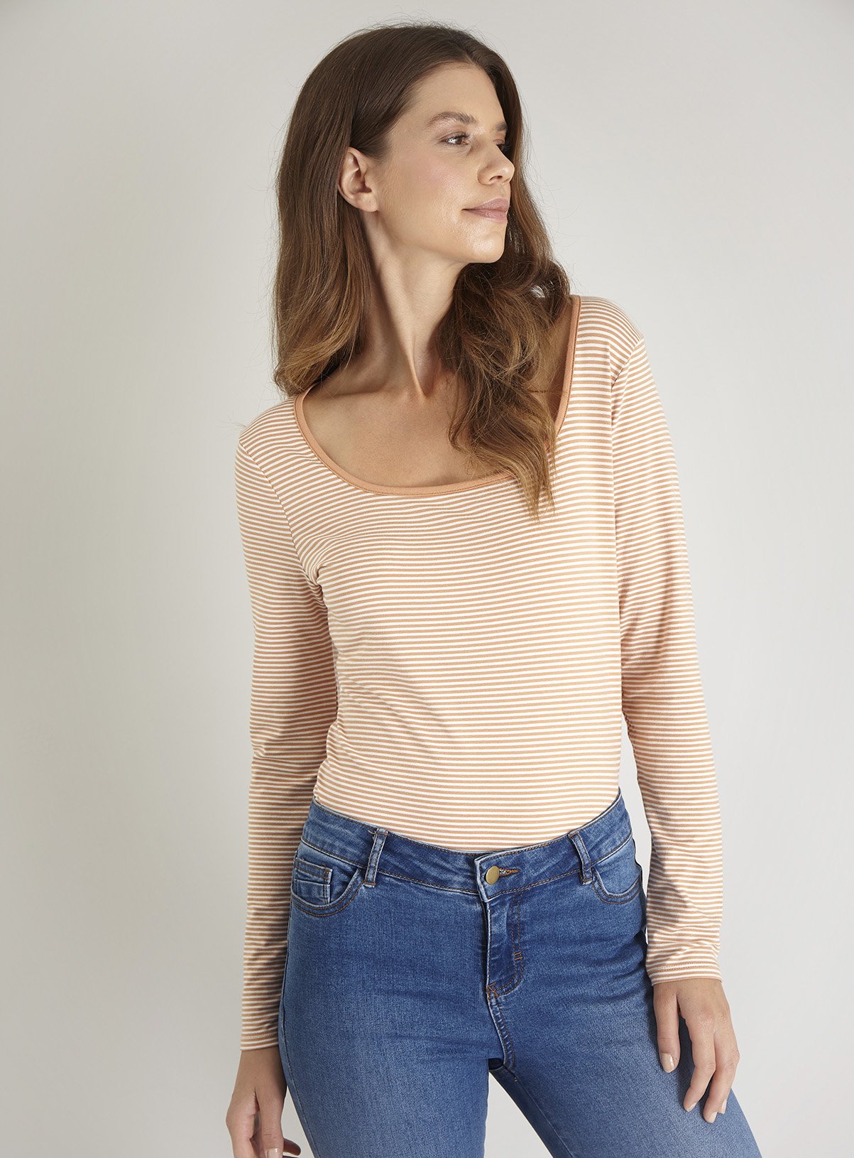 Orange Stripe Square Neck Long Sleeve Top Review