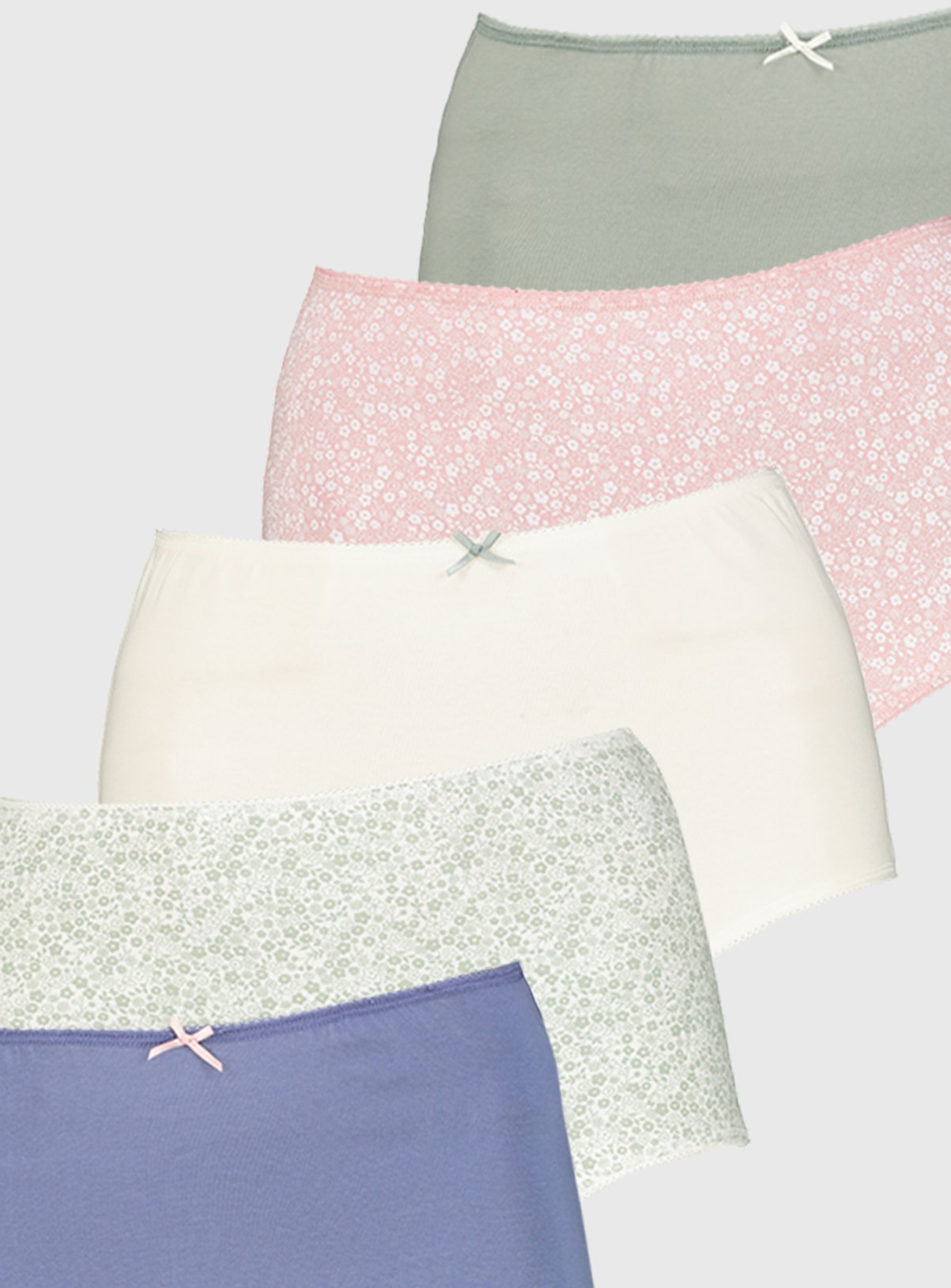 Muted Floral Print & Plain Full Knickers 5 Pack Review