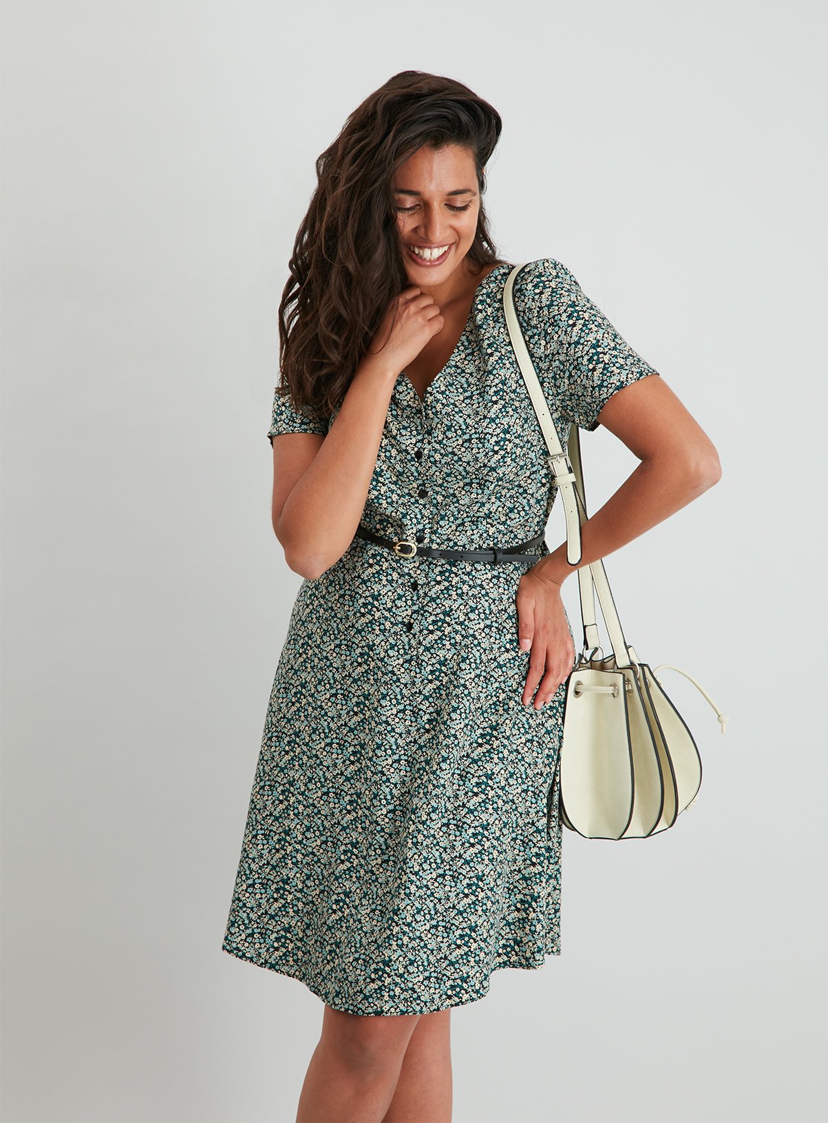 button through tea dress