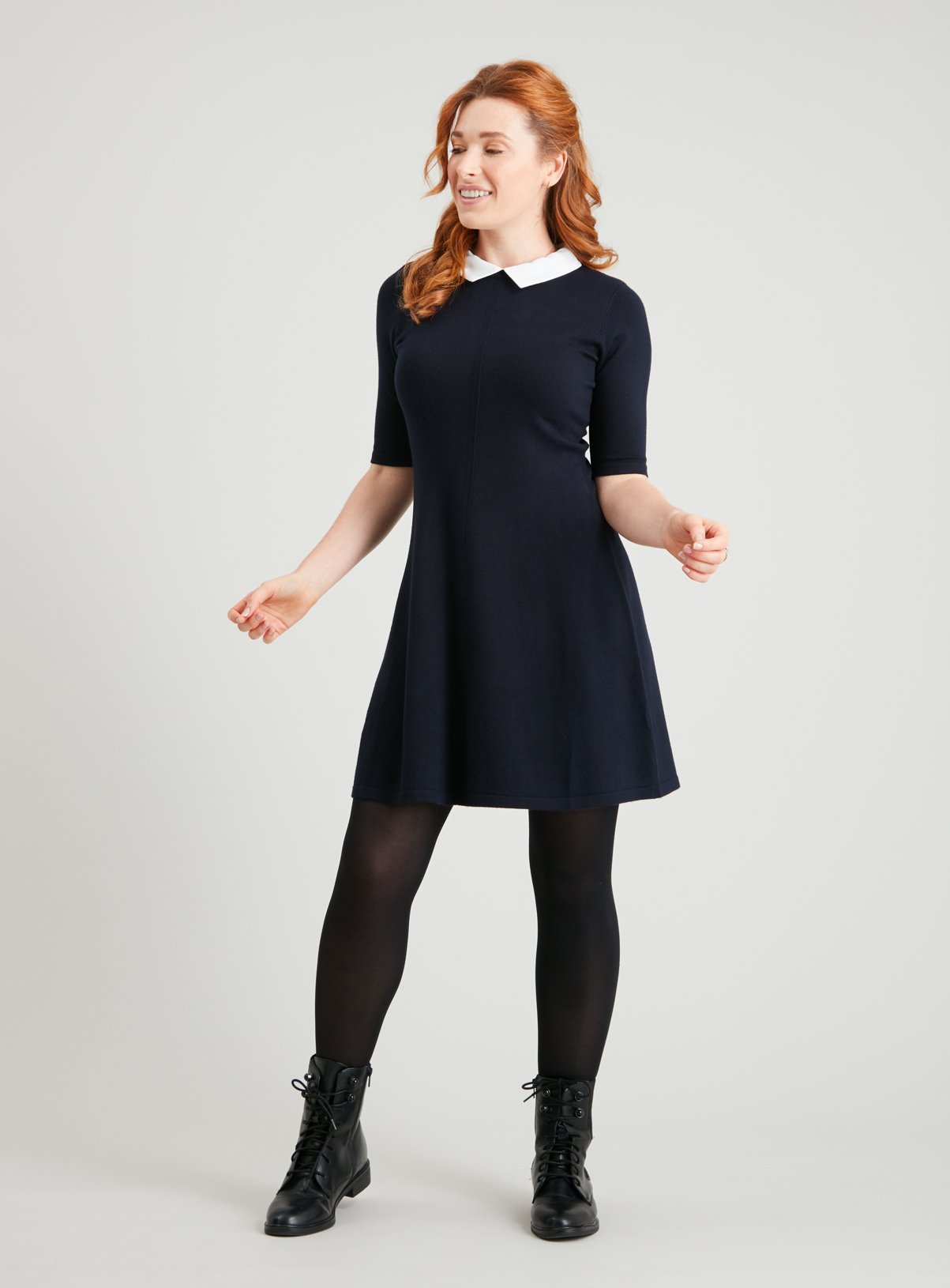 PETITE Navy Collared Swing Dress Review