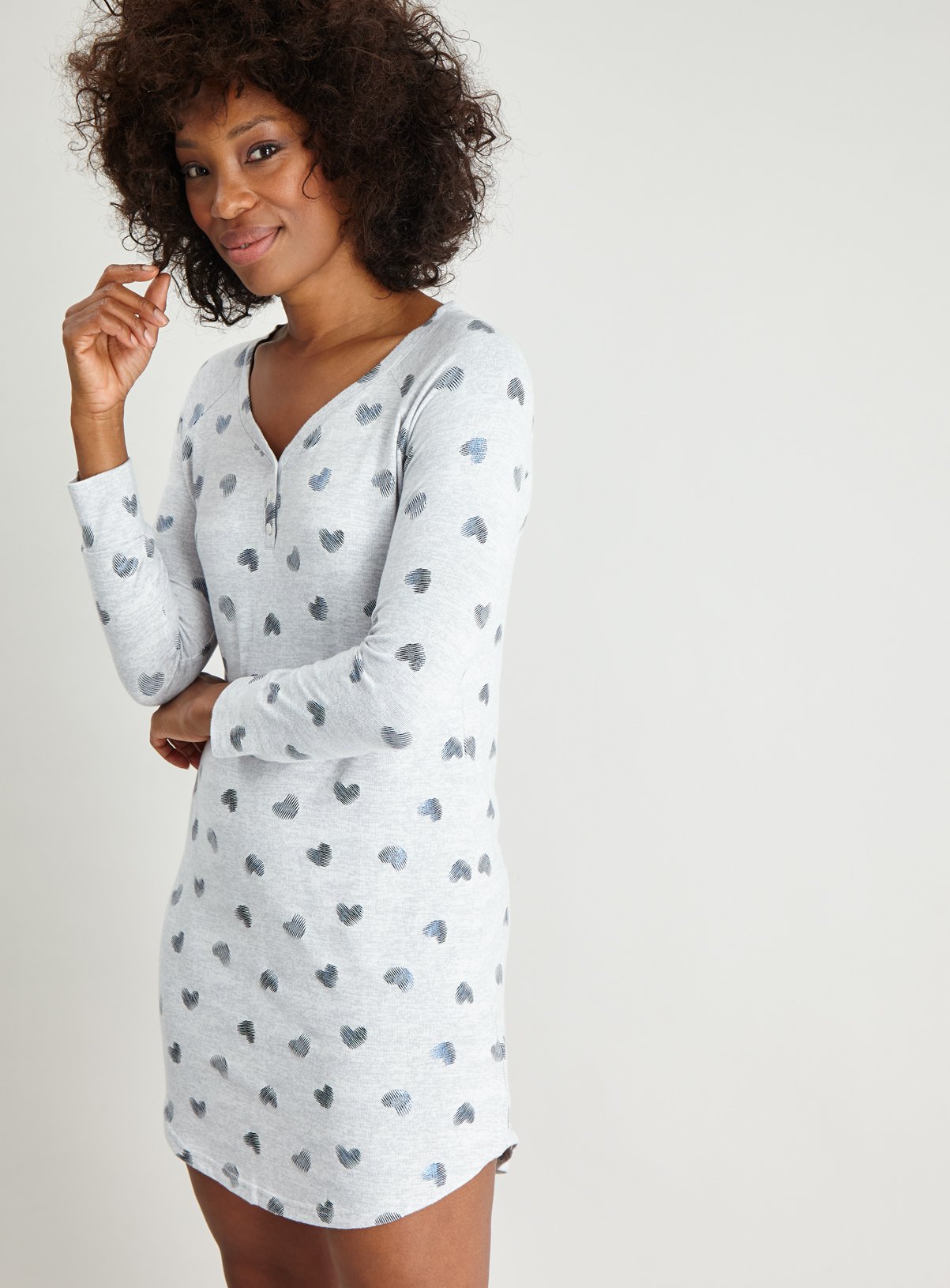 Grey Metallic Heart Print Soft Knit Nightdress Review