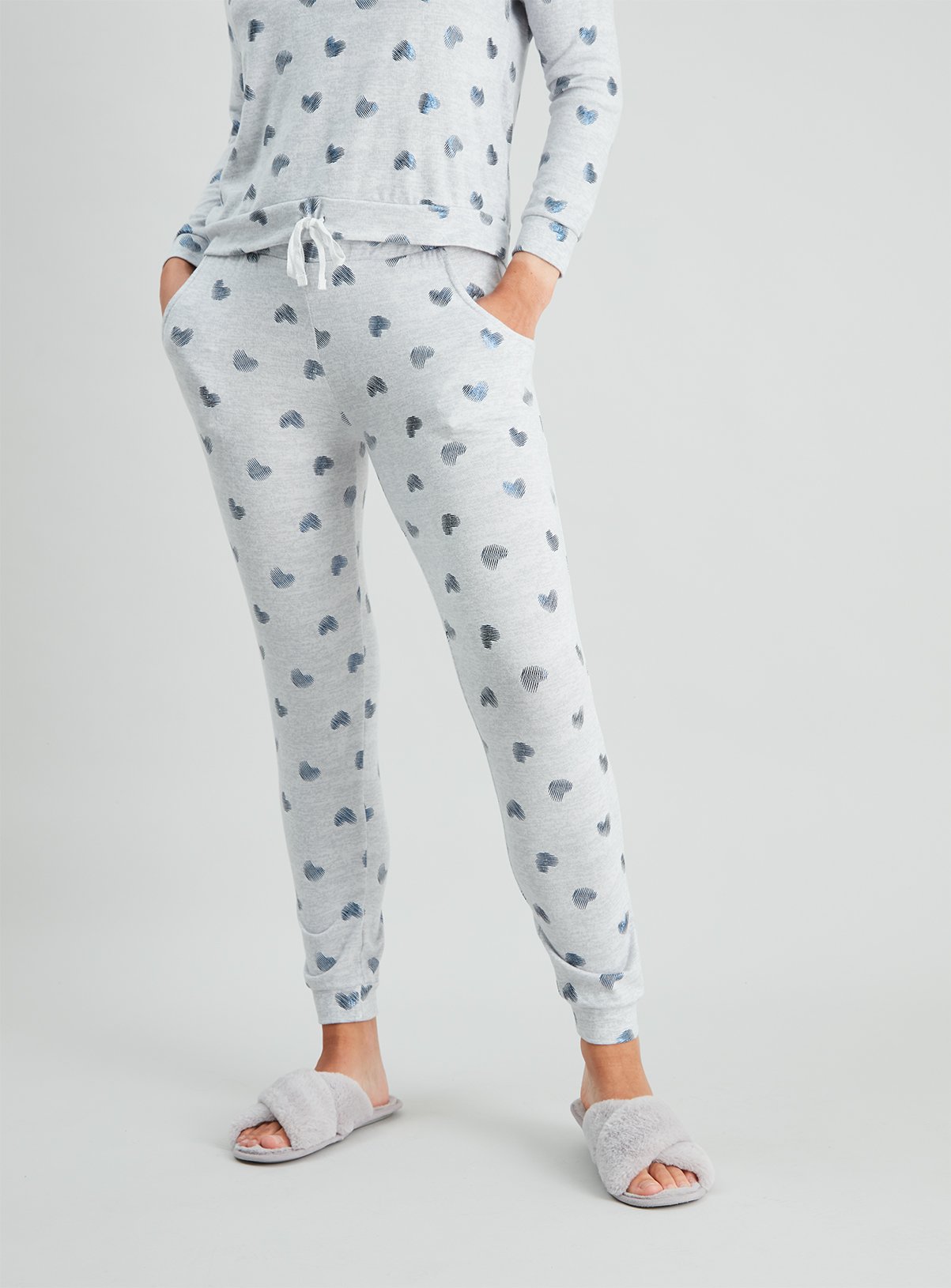 Grey Metallic Heart Print Soft Knit Pyjama Bottoms Review