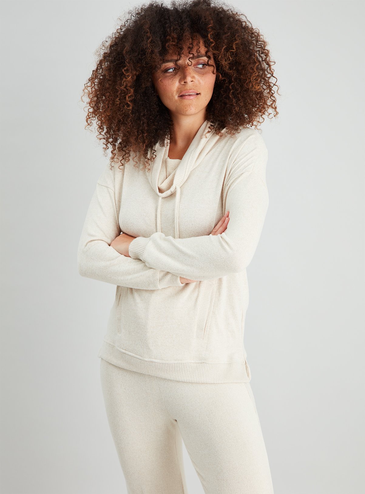 Oatmeal Cowl Neck Soft Knit Lounging Top Review