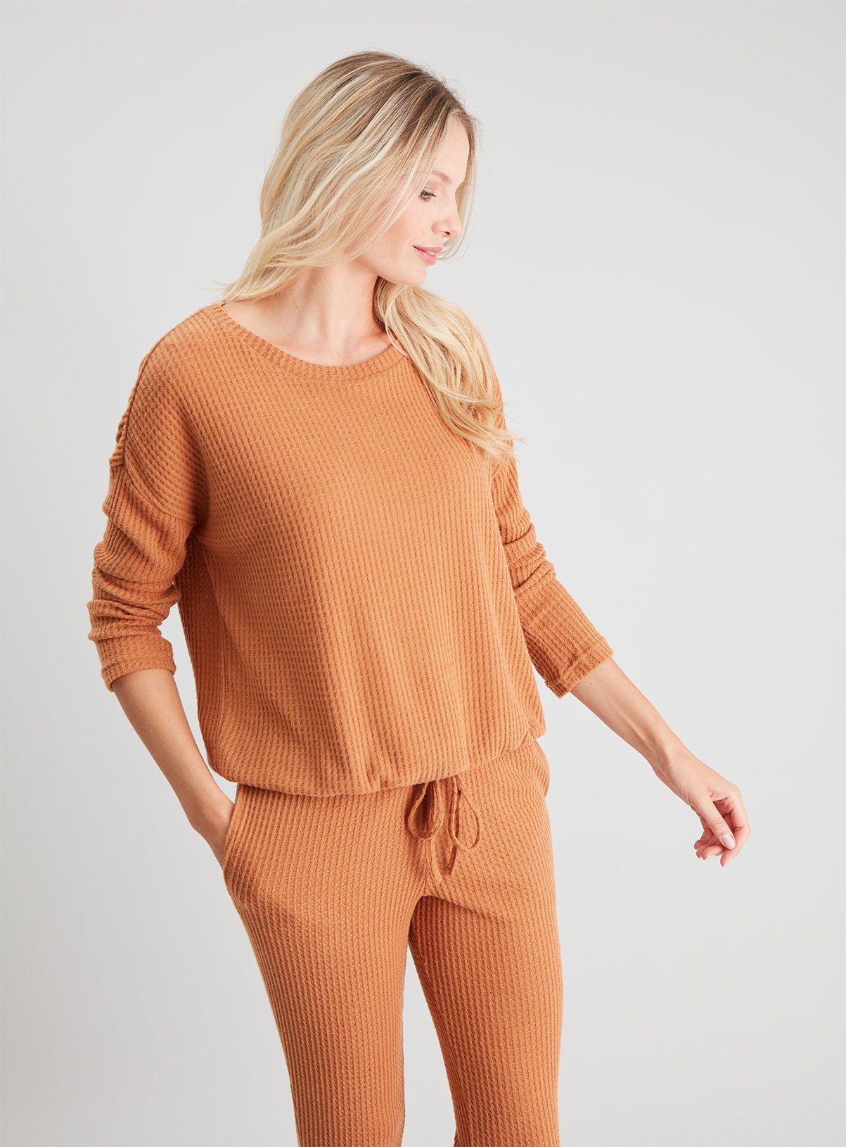 Tan Textured Waffle Lounging Top Review