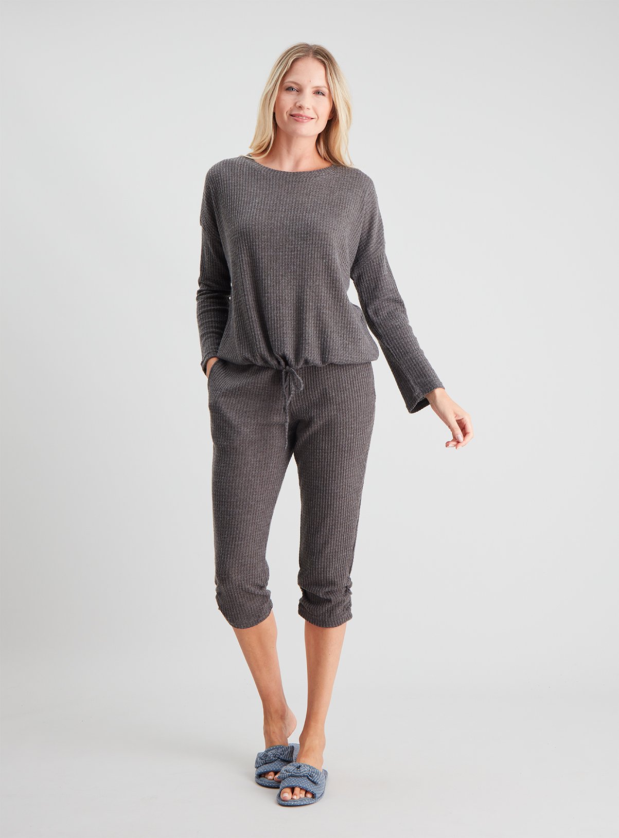 Grey Textured Waffle Lounging Top Review