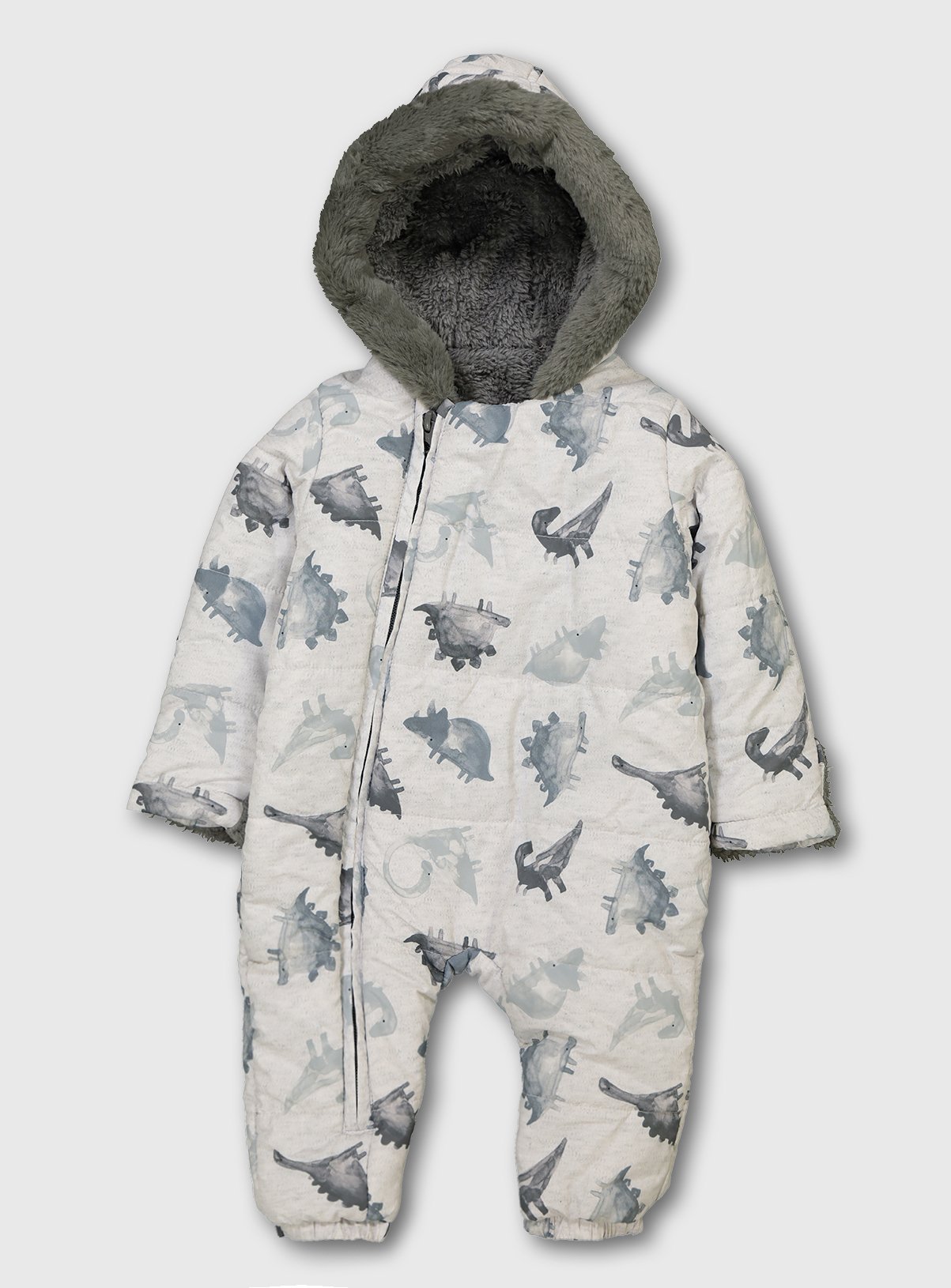 Buy Grey Dinosaur Print Hooded Snowsuit 